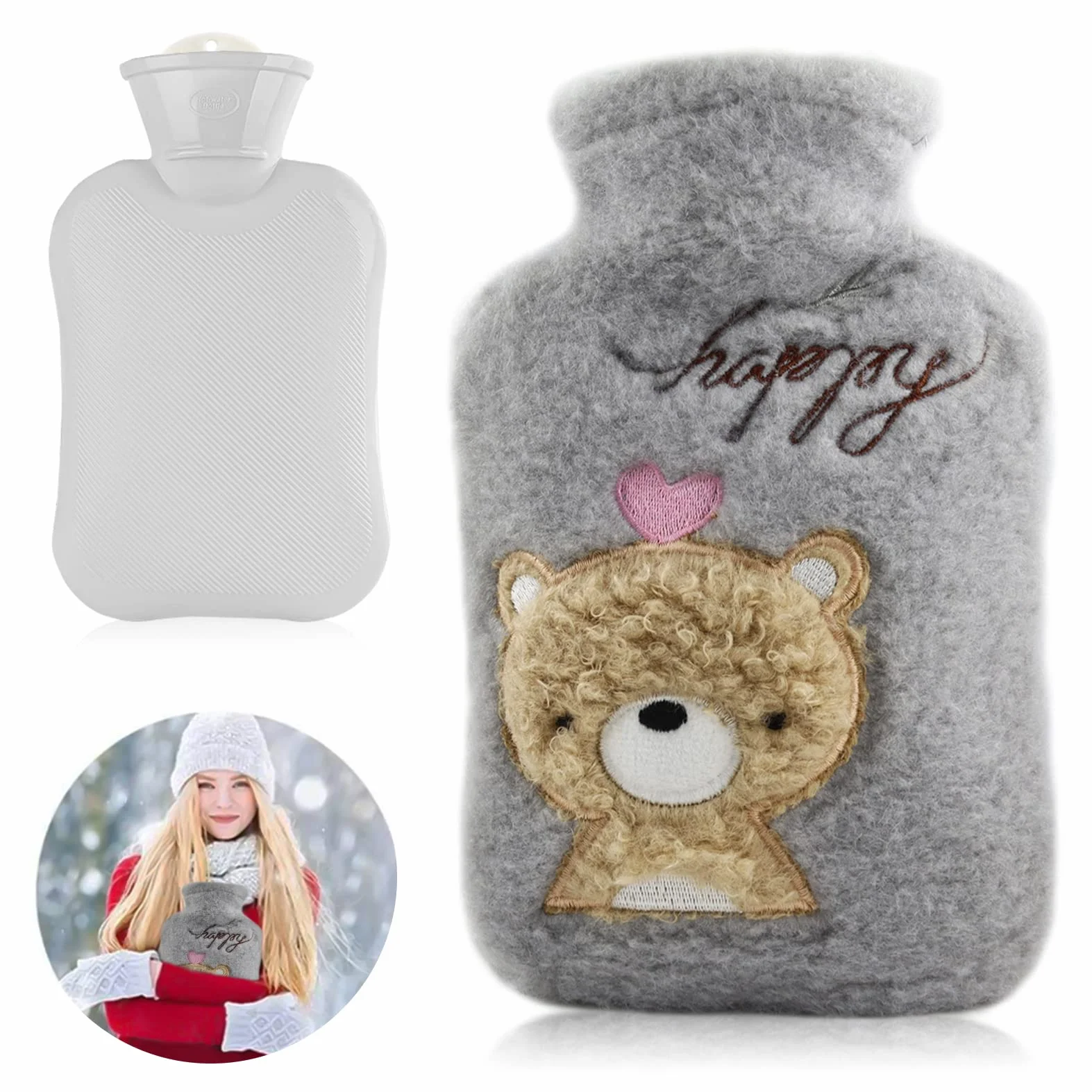 Bouillotte Enfant Peluche Amovible Lavable Eau Chaude Petit Ours