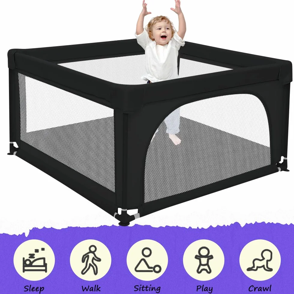 Parc Enfant Modulable Antidérapante 120x120x66 cm Noir