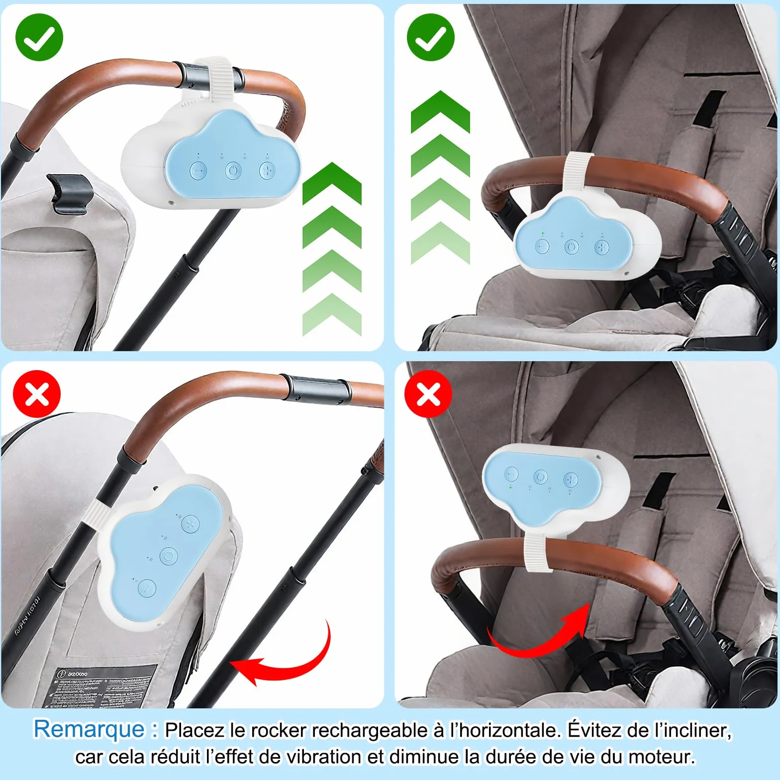 Bercement Poussette Baby Rocker avec 3 Intensités de Balancement Réglables et Minuterie 30/60/90 Minutes Bleu