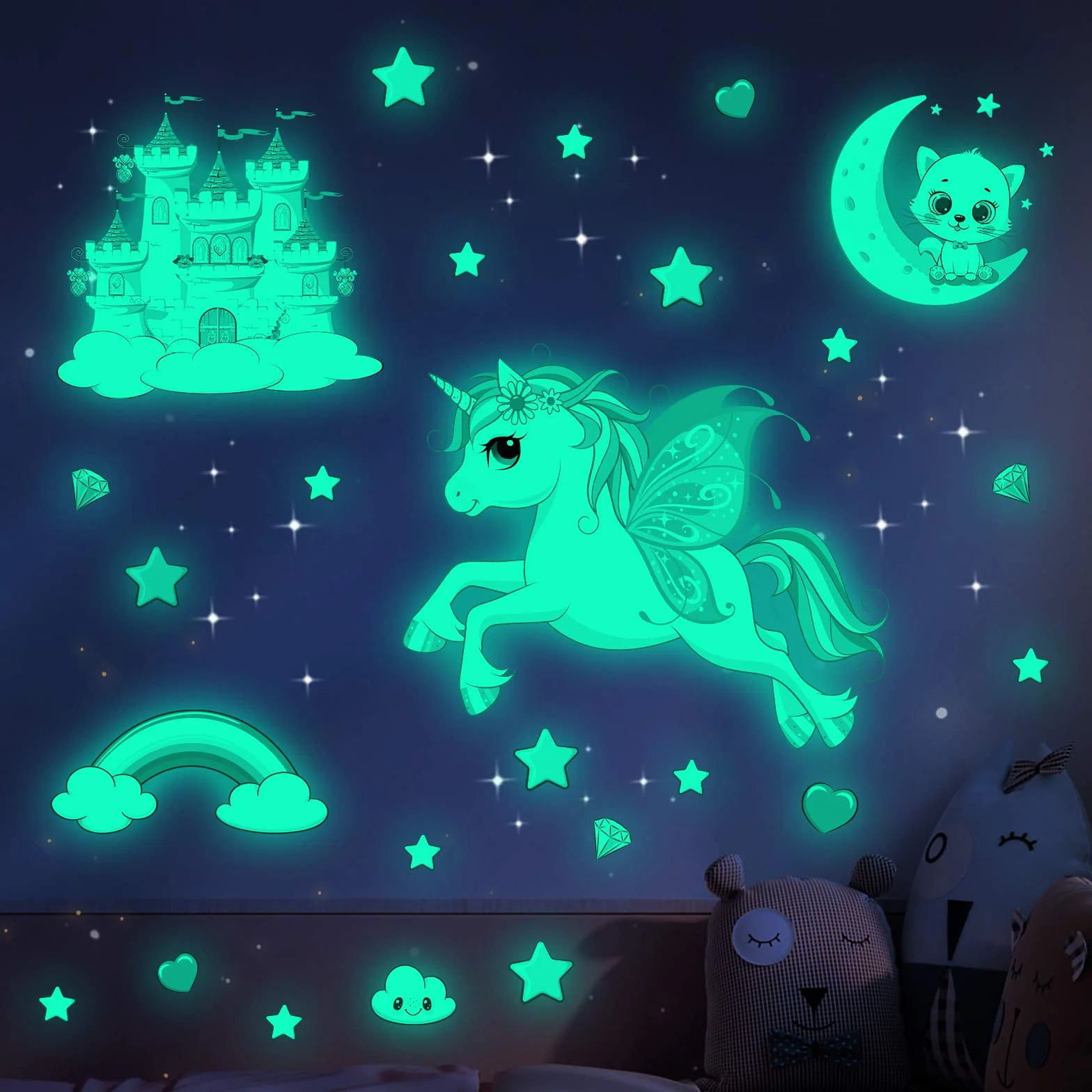 Étoile Lumineuse Plafond Stickers Muraux Fluorescente Décoration Chambre Enfant Fille