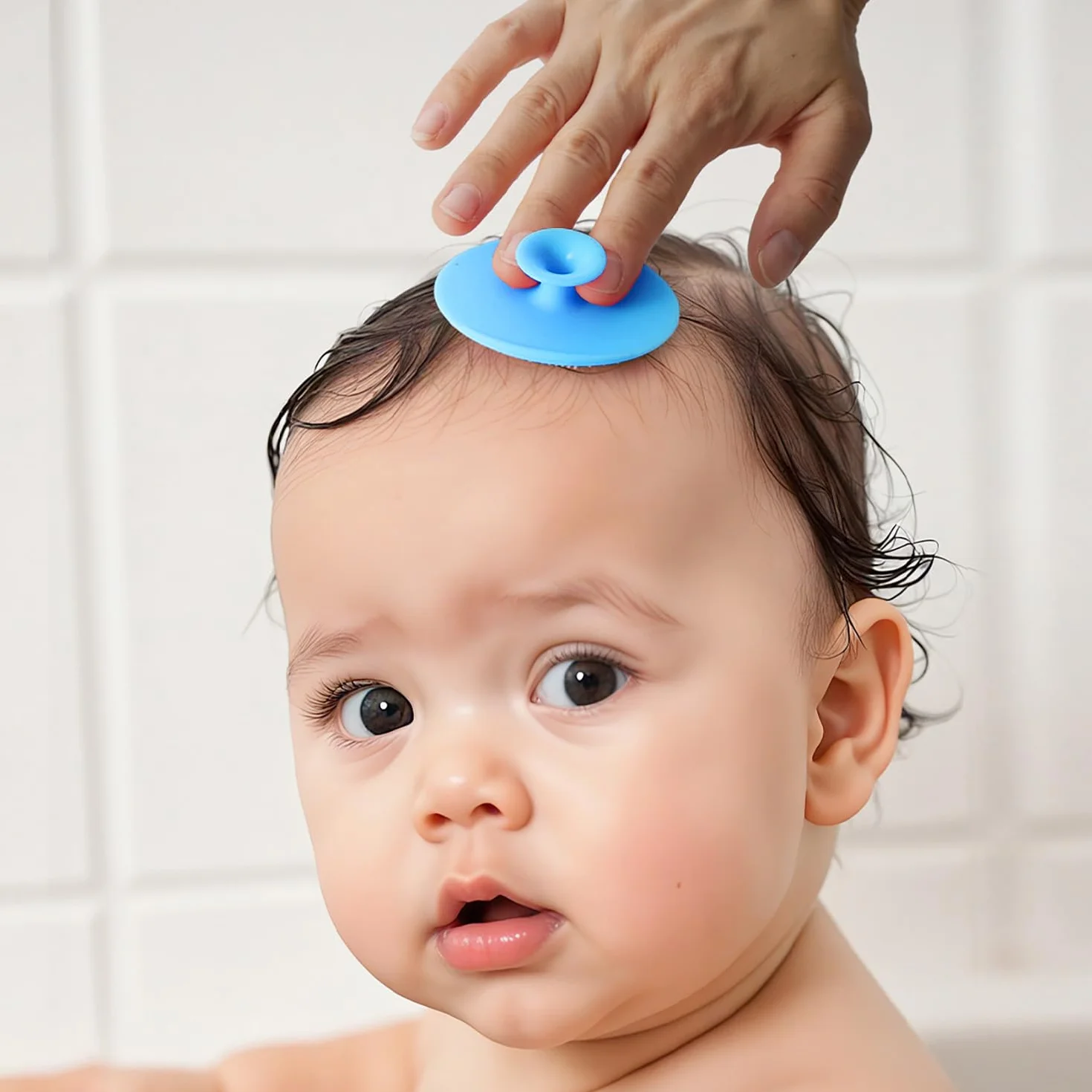Peigne pour Croûtes de lait Bébé Brosse de Bain Arc de Forme Brosse à Cheveux Baleine bleue