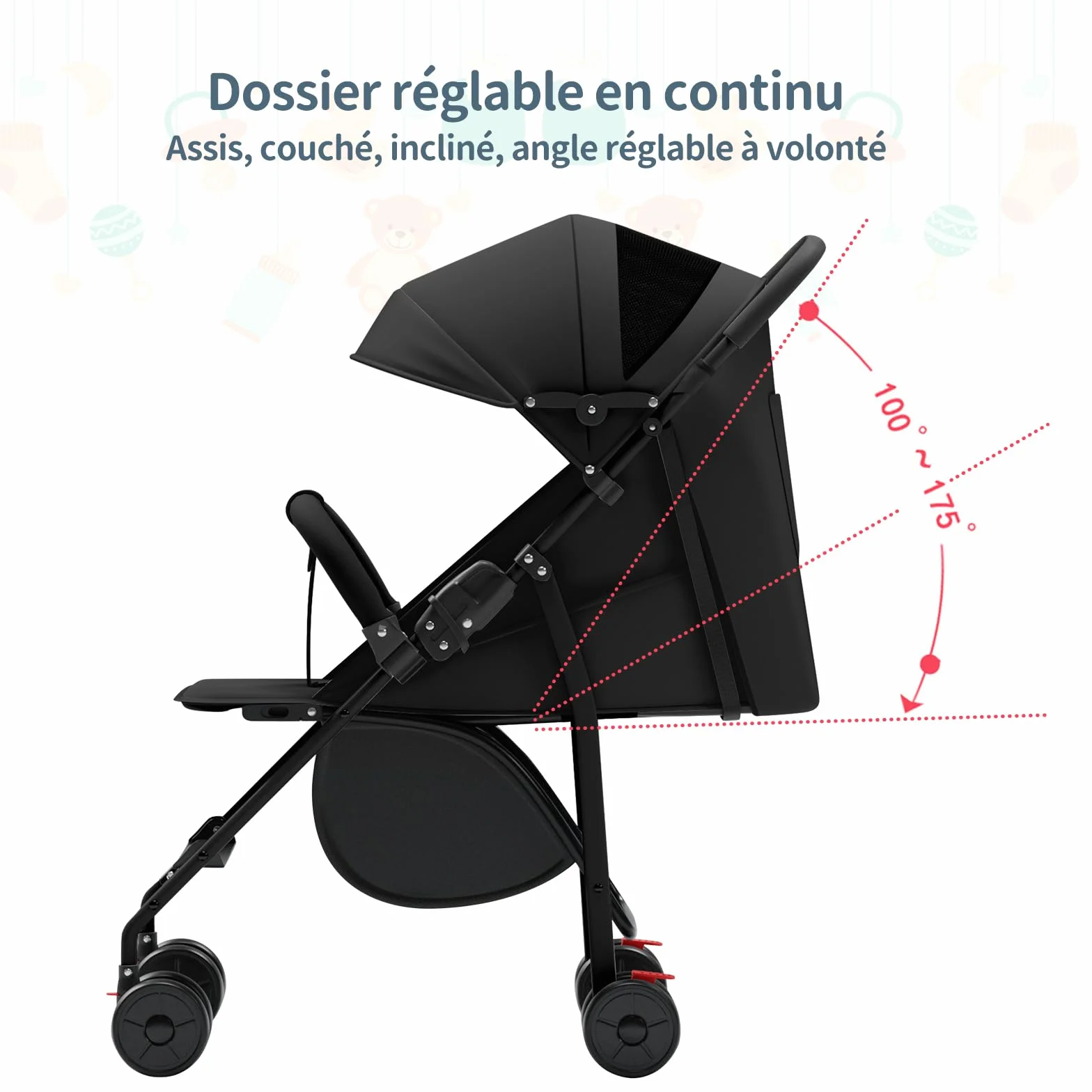 Poussette canne compacte Ingenious Noir 47x72x97cm de la naissance à 4 ans 25 kg