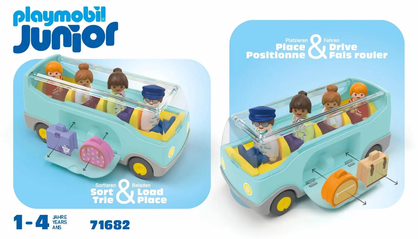 Playmobil 71682 Junior Autocar de Voyage avec Bagages et Figurines Jouet Végétal Dès 12 Mois