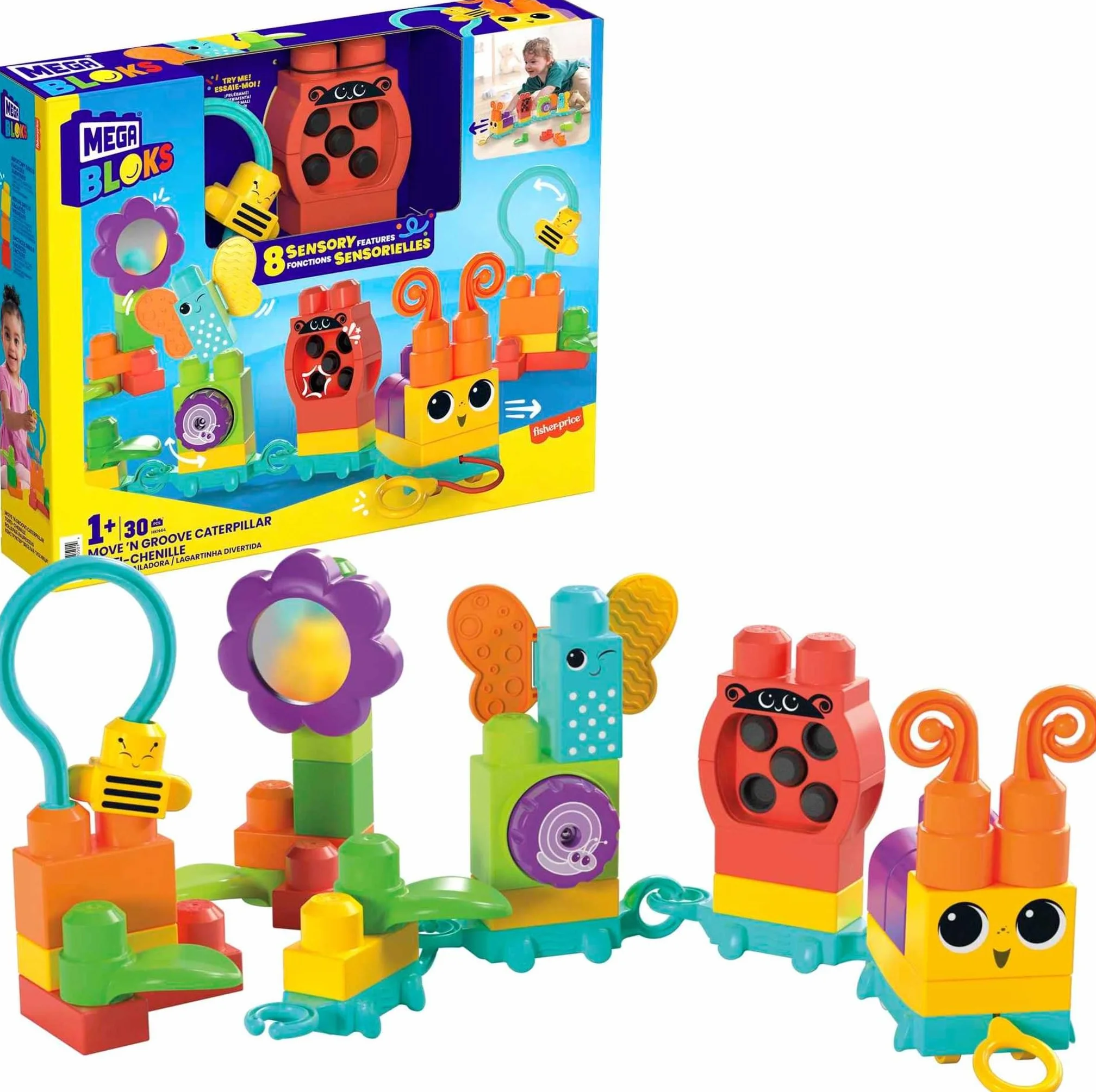Mega Bloks Coffret de Construction Sensoriel 30 Gros Blocs pour Tout-Petits 1-3 Ans HKN44
