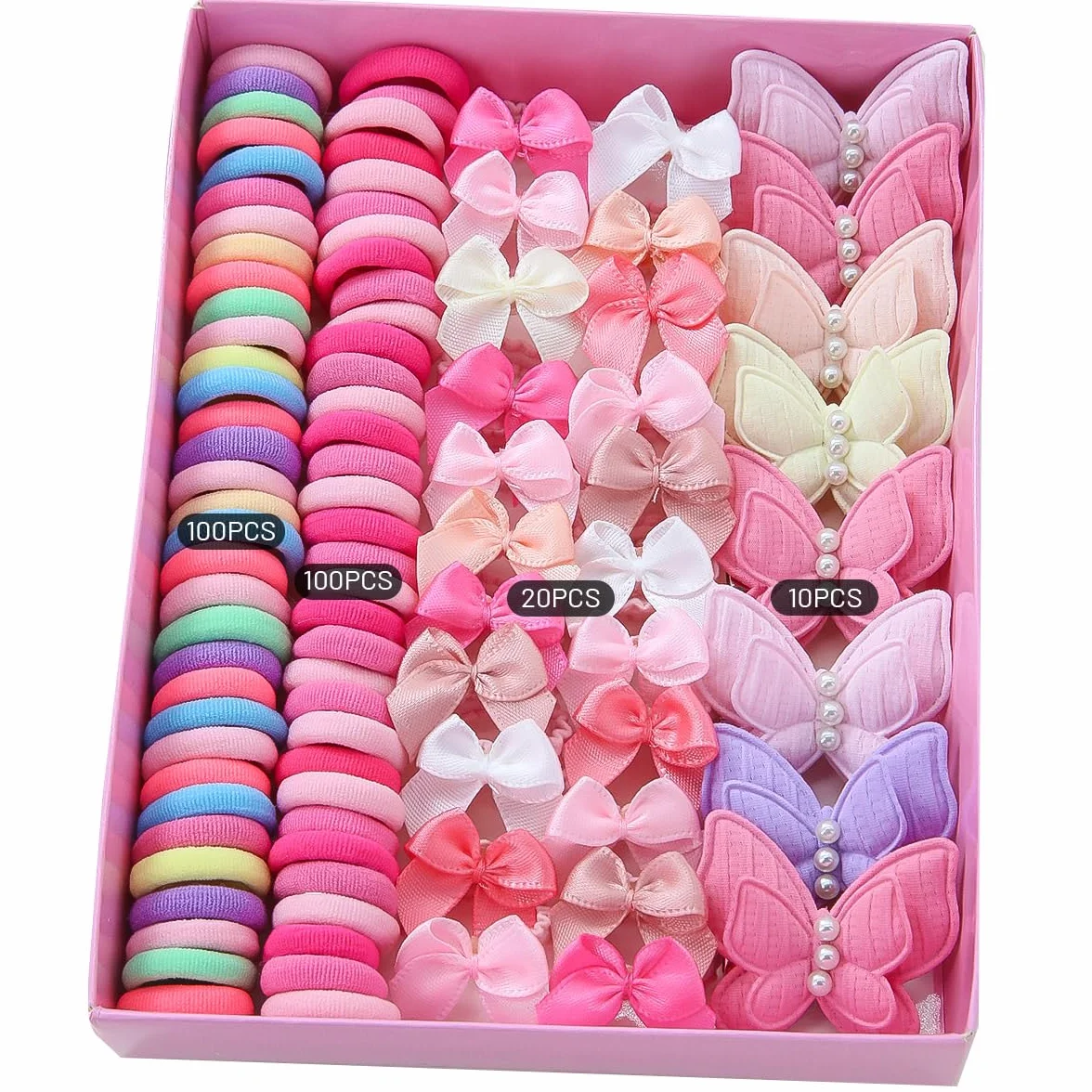 Barrettes à cheveux papillon et élastiques 230 pièces Ensemble pour filles Rose multicolore