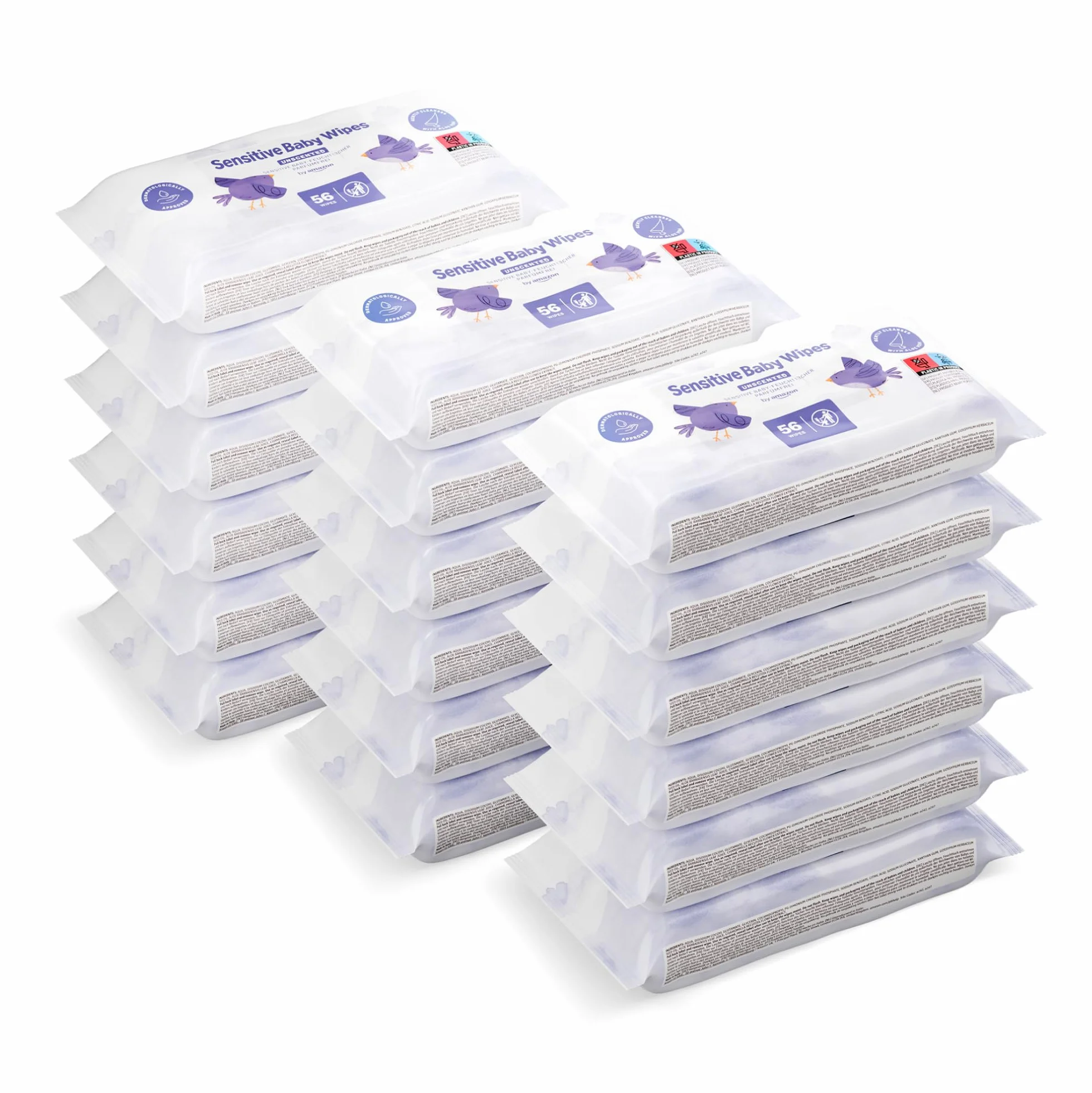 Amazon Lingettes bébé sensibles non parfumées lot de 18 paquets de 56