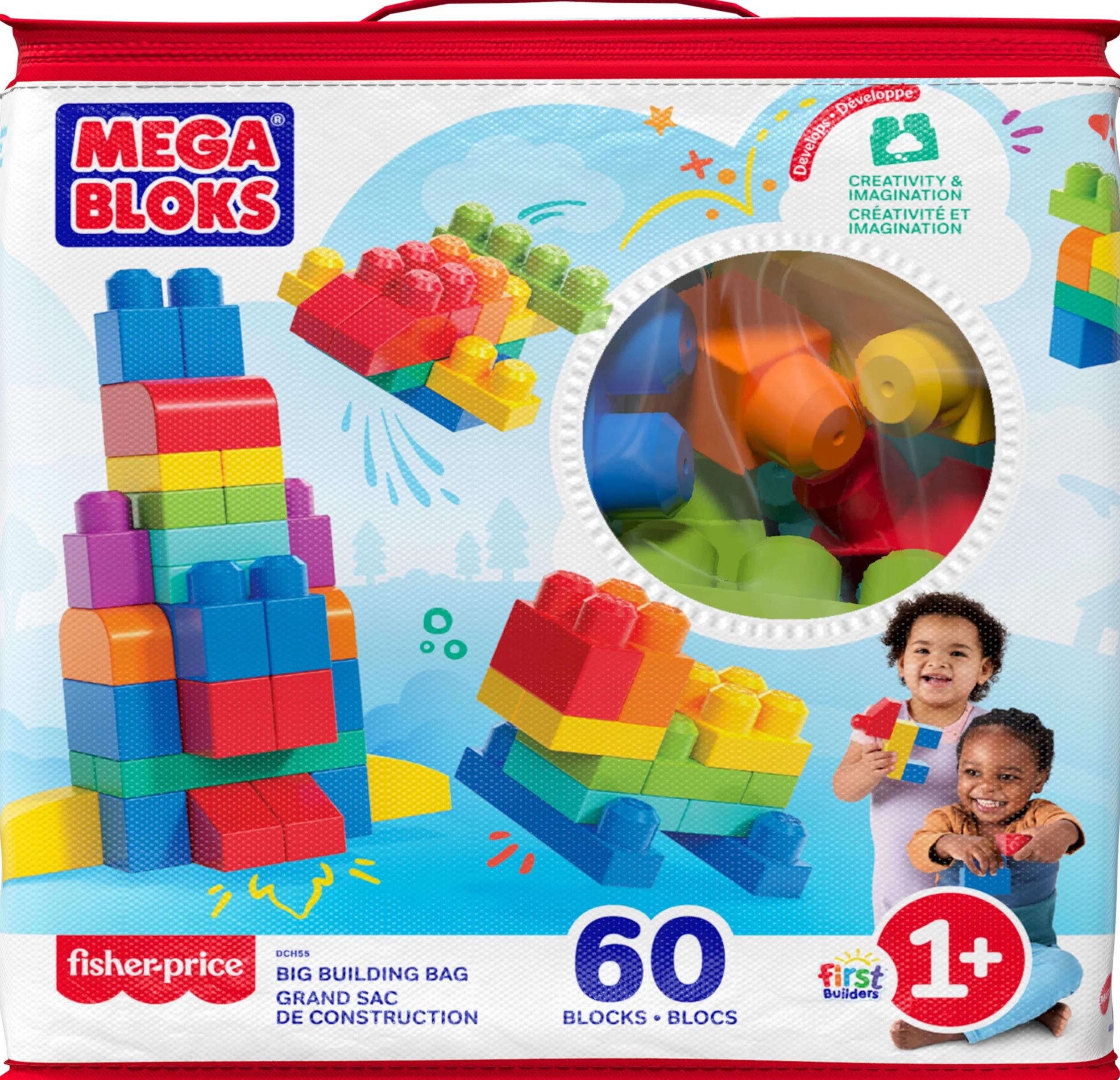 MEGA Bloks Grand Sac De Construction Bleu 60 Blocs Empilables Jouet Enfant 1+ Ans DCH55