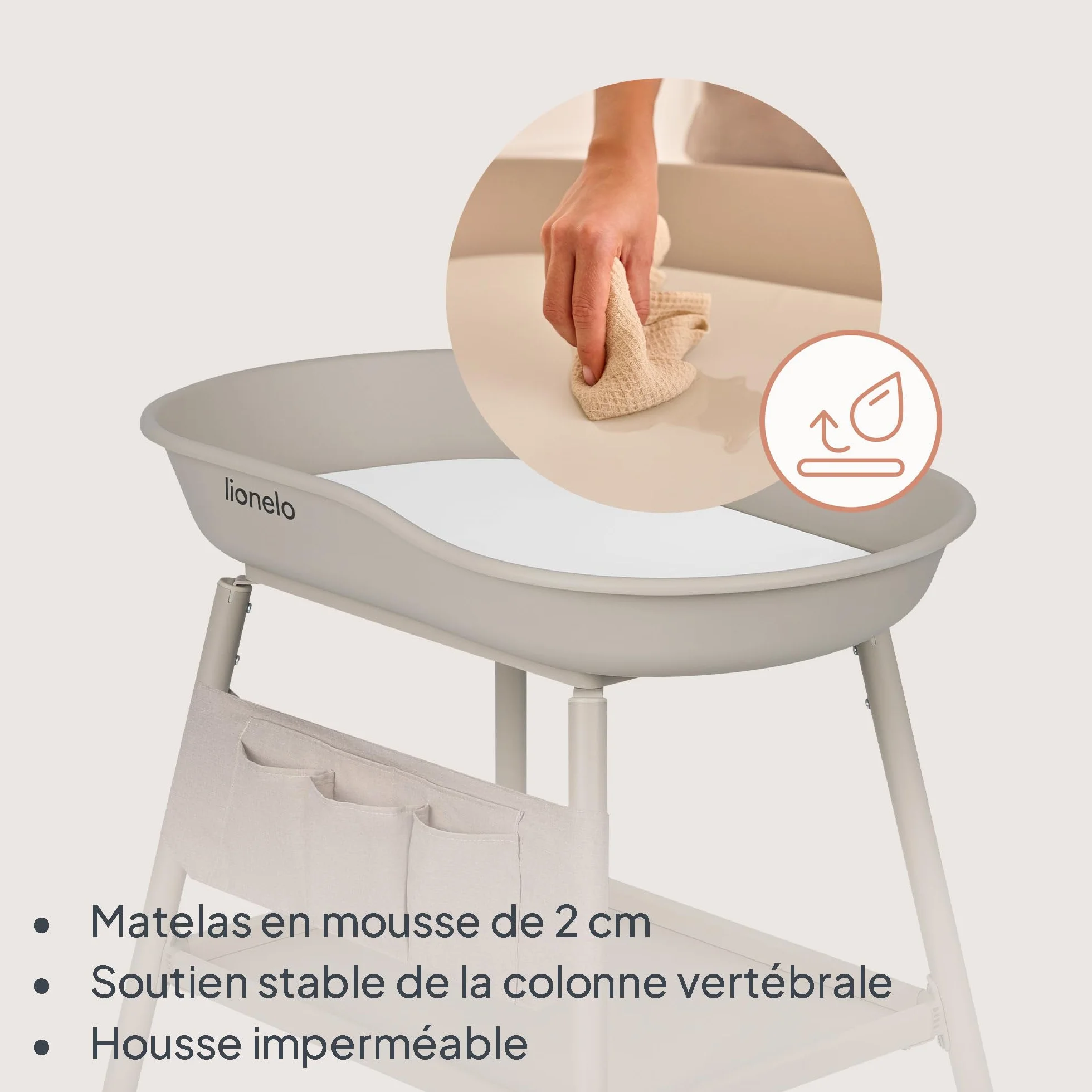 LIONELO Rosie table à langer bébé mobile sur roulettes matelas imperméable hauteur réglable rangements