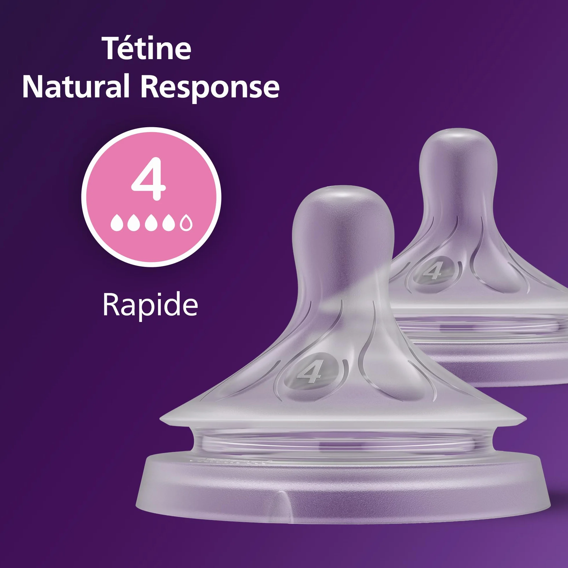 Philips Avent Lot de 2 tétines Réponse Naturelle Débit 4 pour bébé 3 mois+ SCY964/02