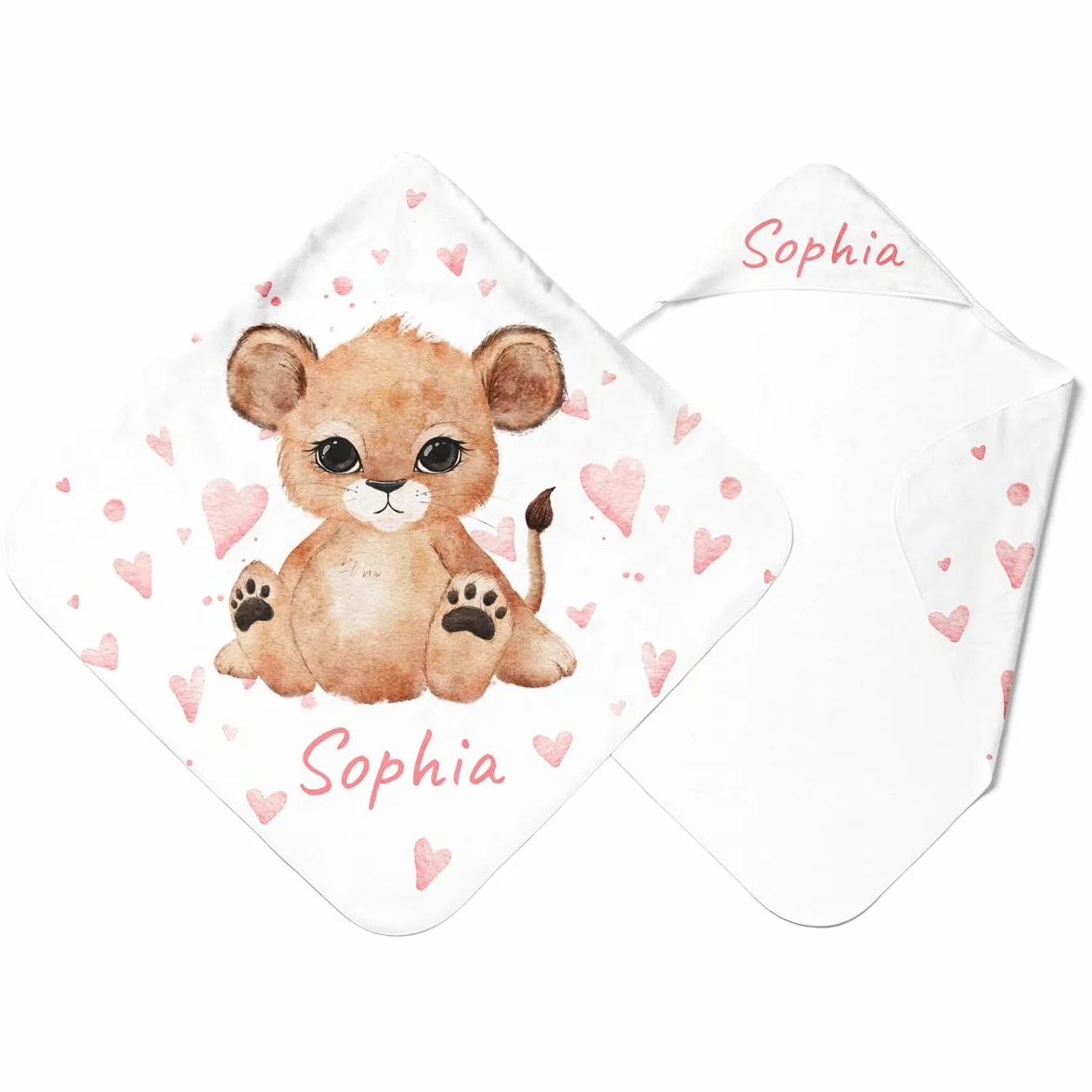 Serviette de Bain à Capuche Personnalisée Bébé Lion | Cape de Bain Personnalisable