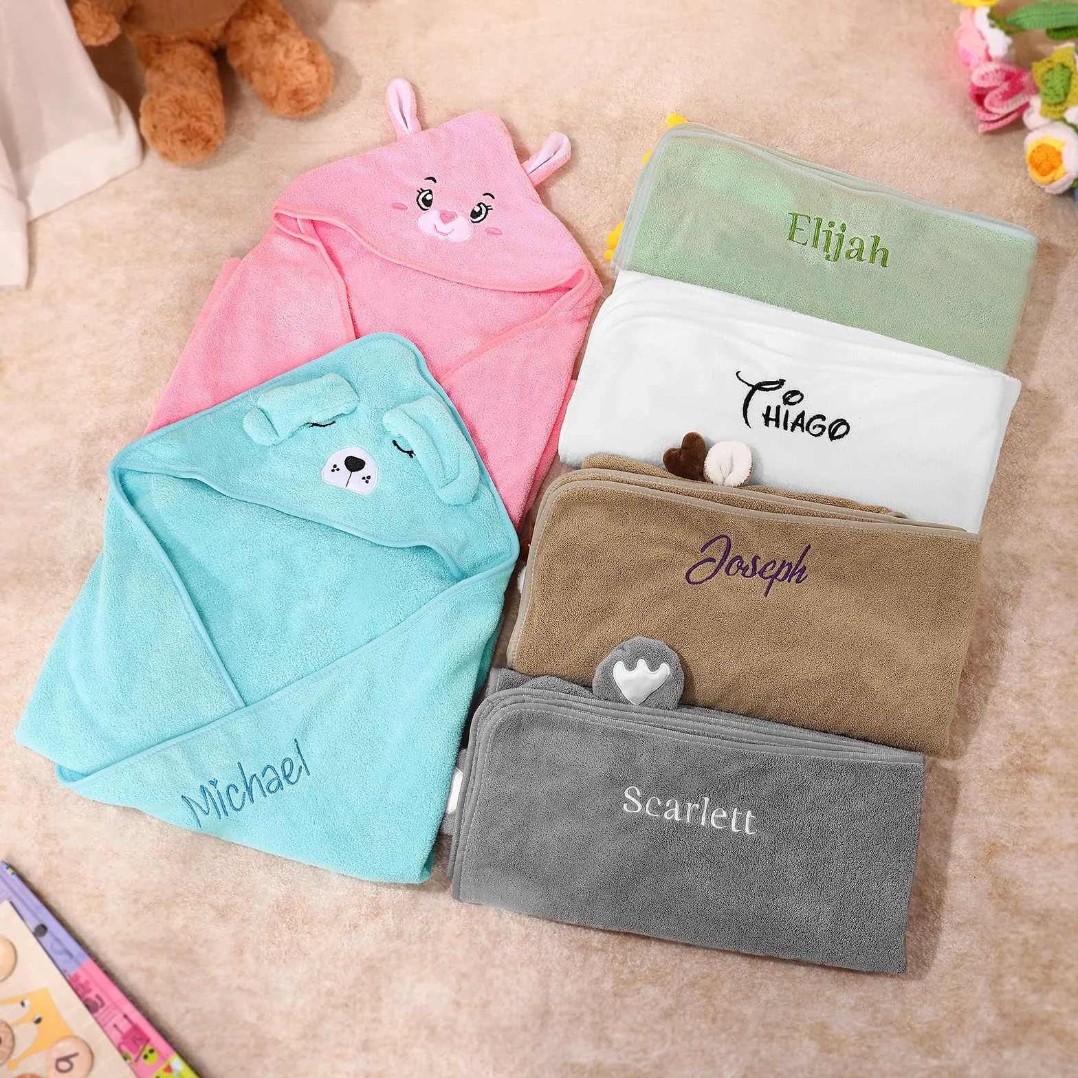 Cape de Bain Bébé Personnalisé avec Prénom Douce et Confortable pour Bébé Naissance Cadeau Baby Shower (Vert)