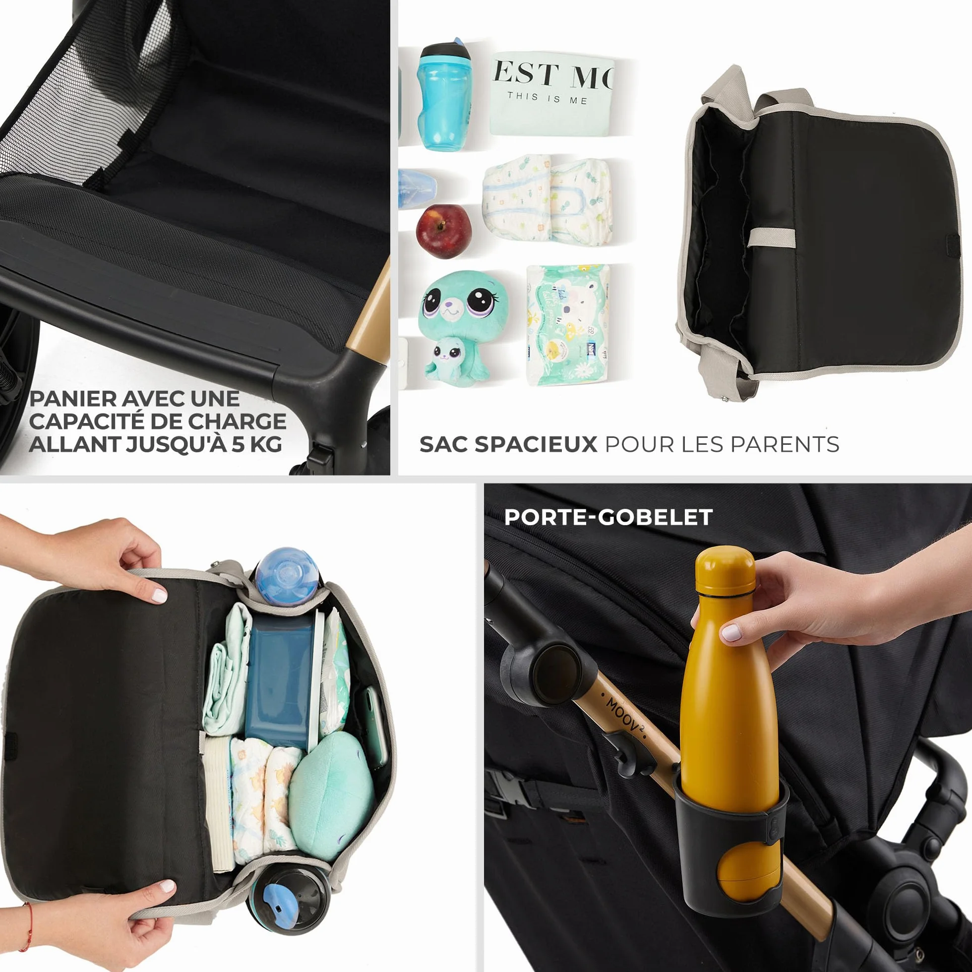 Kinderkraft MOOV 2 Poussette 3 en 1 Travel System avec nacelle 2-en-1 siège auto i-Size Gris