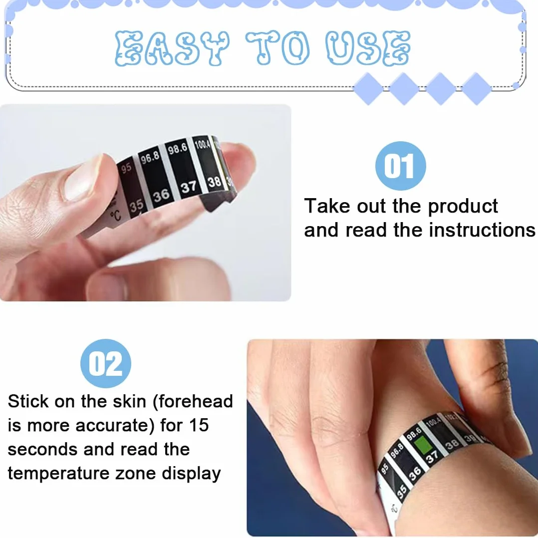 Bandes de Thermomètre Frontal 20 Pièces, Autocollant Portable Réutilisable pour Bébé Adulte