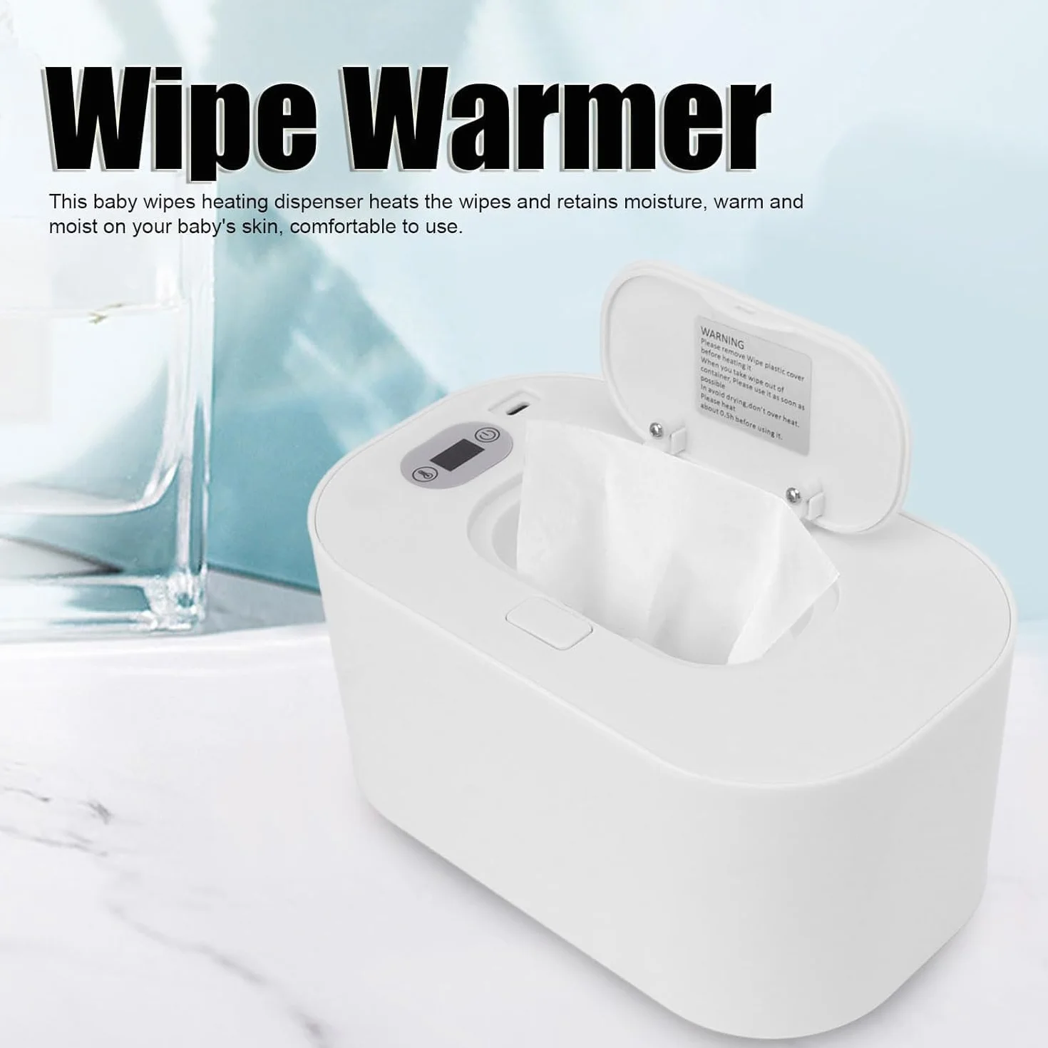 Chauffe-lingettes pour bébé, température constante, chauffage portable réglable (blanc)
