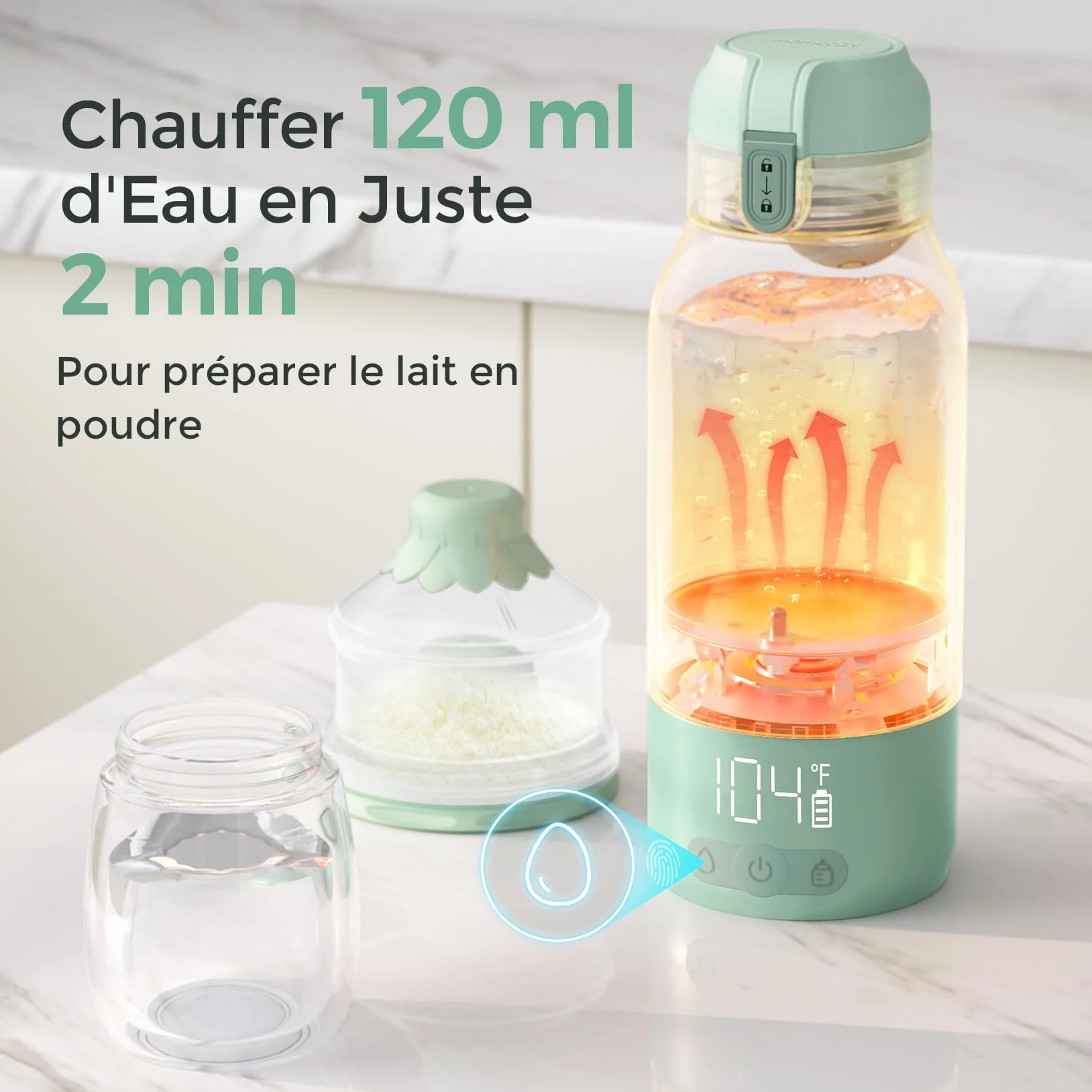 Momcozy Chauffe Biberon Portable sans Fil 500ml, Chauffage Rapide 2 Modes pour Lait Maternel et Eau