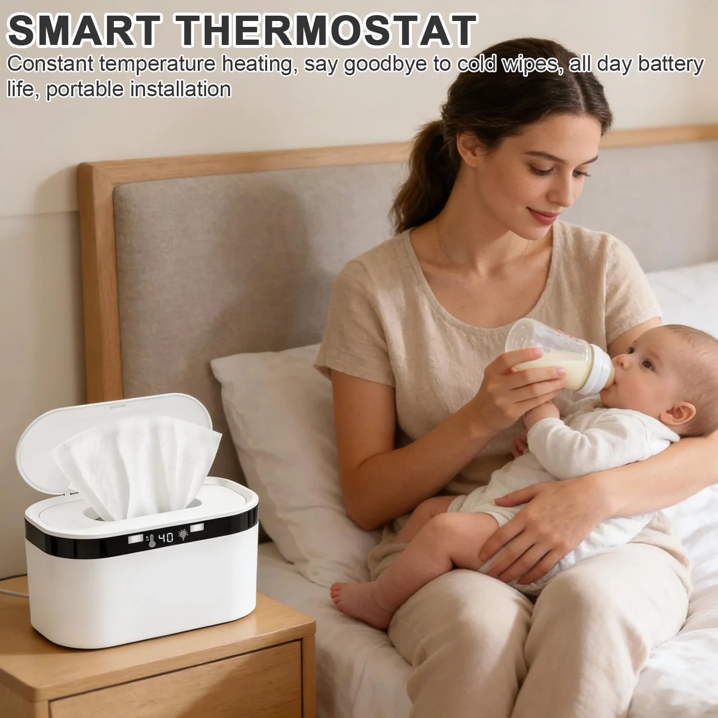 Chauffe-lingettes humides bébé 3 niveaux chauffage température constante 10W USB veilleuse LED grande capacité