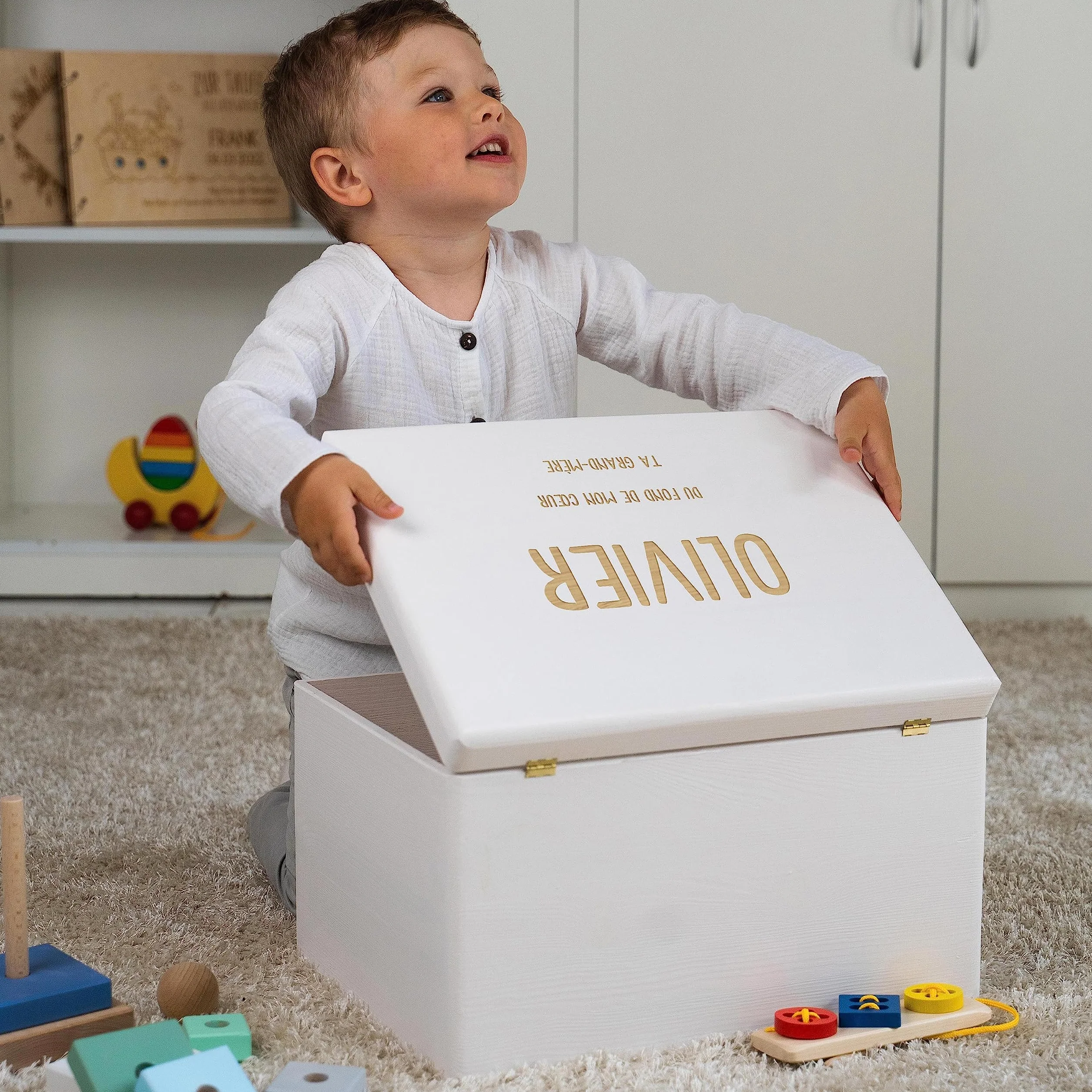Boîte à souvenir bébé personnalisable LAUBLUST Taille XL 40x30x24cm Blanc Bois FSC® Cadeau naissance