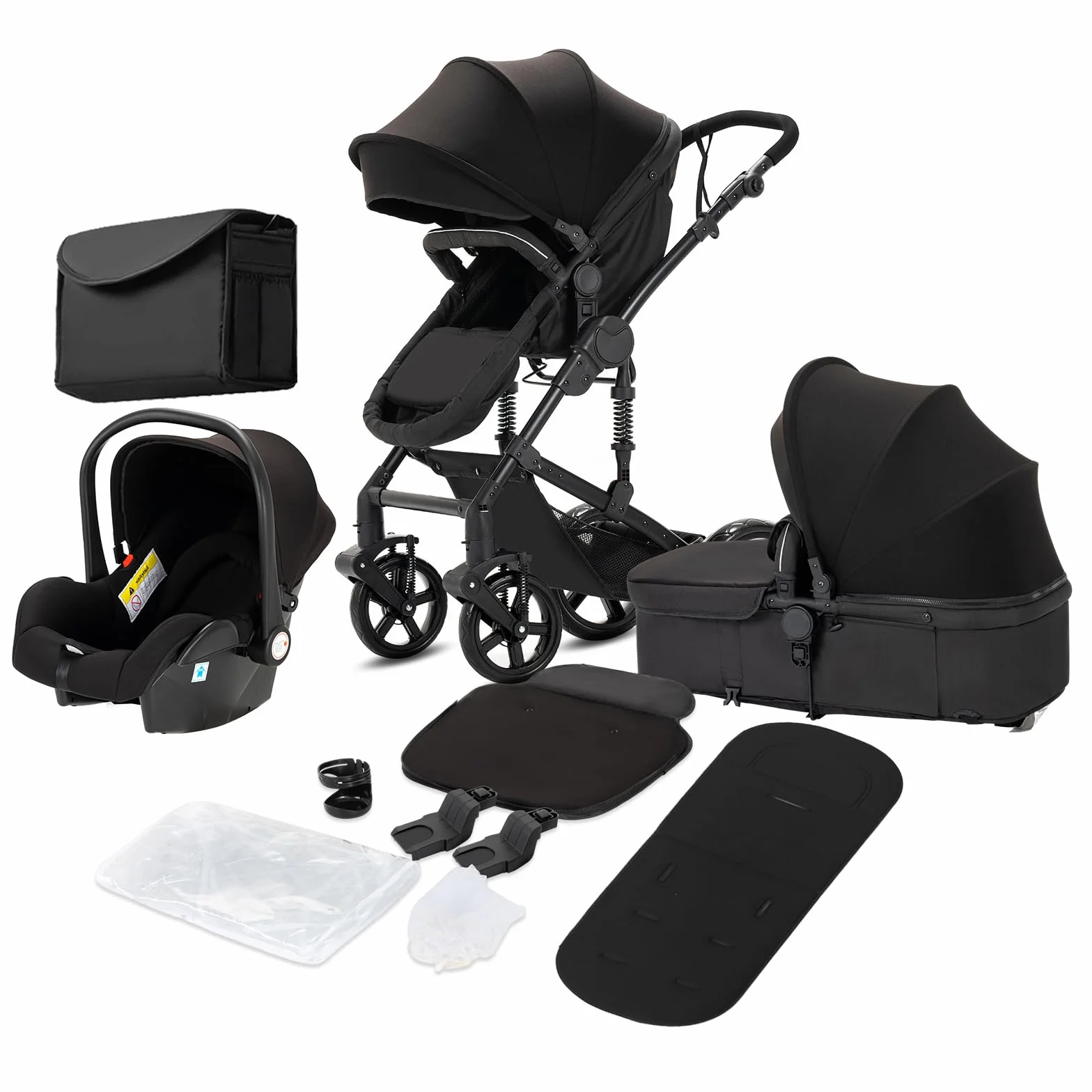 Magic ZC Poussette 3 en 1 Pliable en Un Clic, Trio avec Siège Réversible Bidirectionnelle - Noir