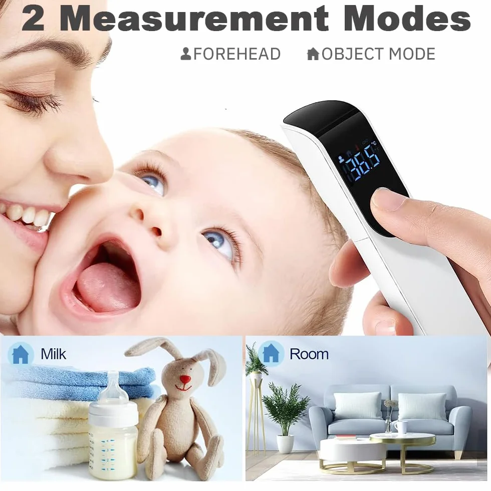 Thermomètre Frontal Infrarouge Sans Contact Bébé et Adultes avec Alerte Fièvre, Écran LCD, Lecture Instantanée, Noir