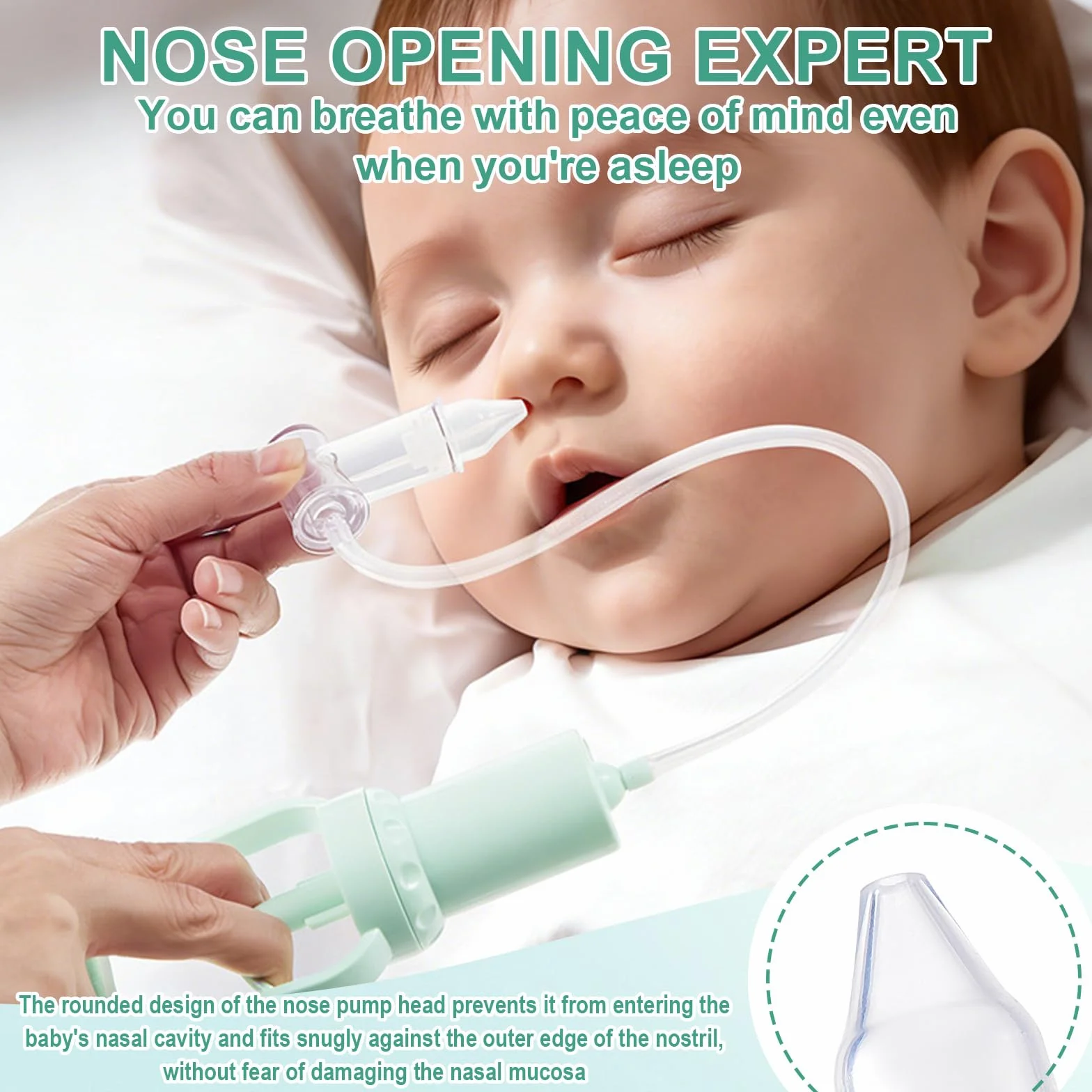 Aspirateur Nasal Manuel Mouche Nez Bébé Pompe Portable Nettoyeur Réutilisable Vert Clair