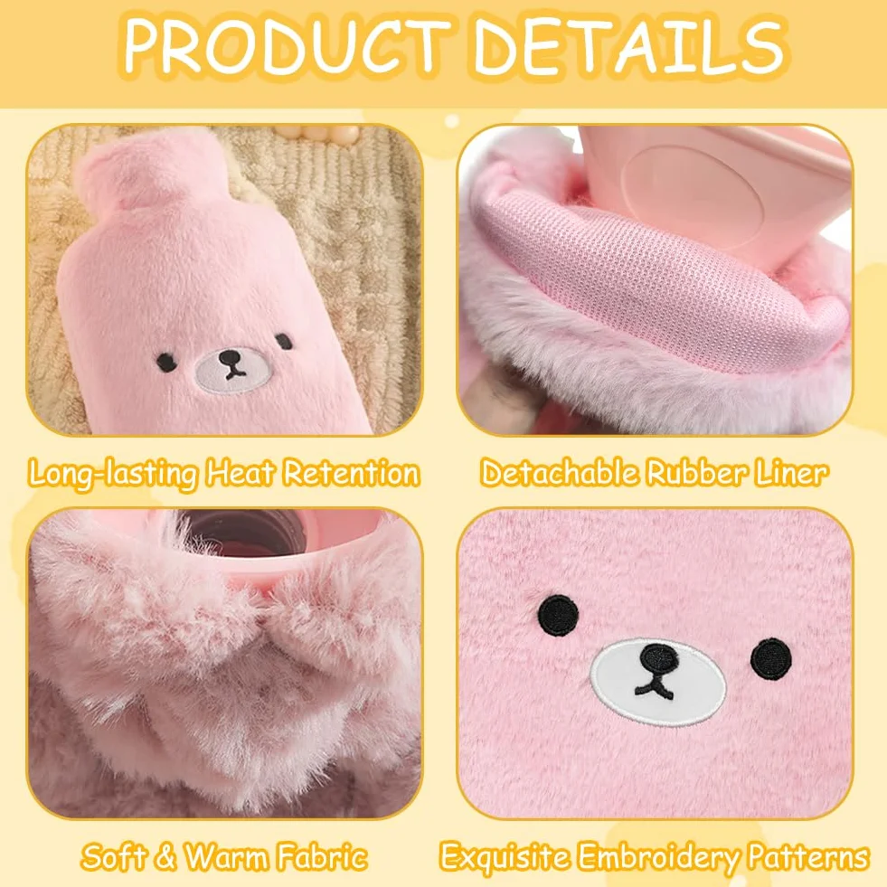 Flintronic Bouillotte Enfant 2L avec Housse Peluche Douce Amovible Lavable Anti-fuite Antidéflagrant