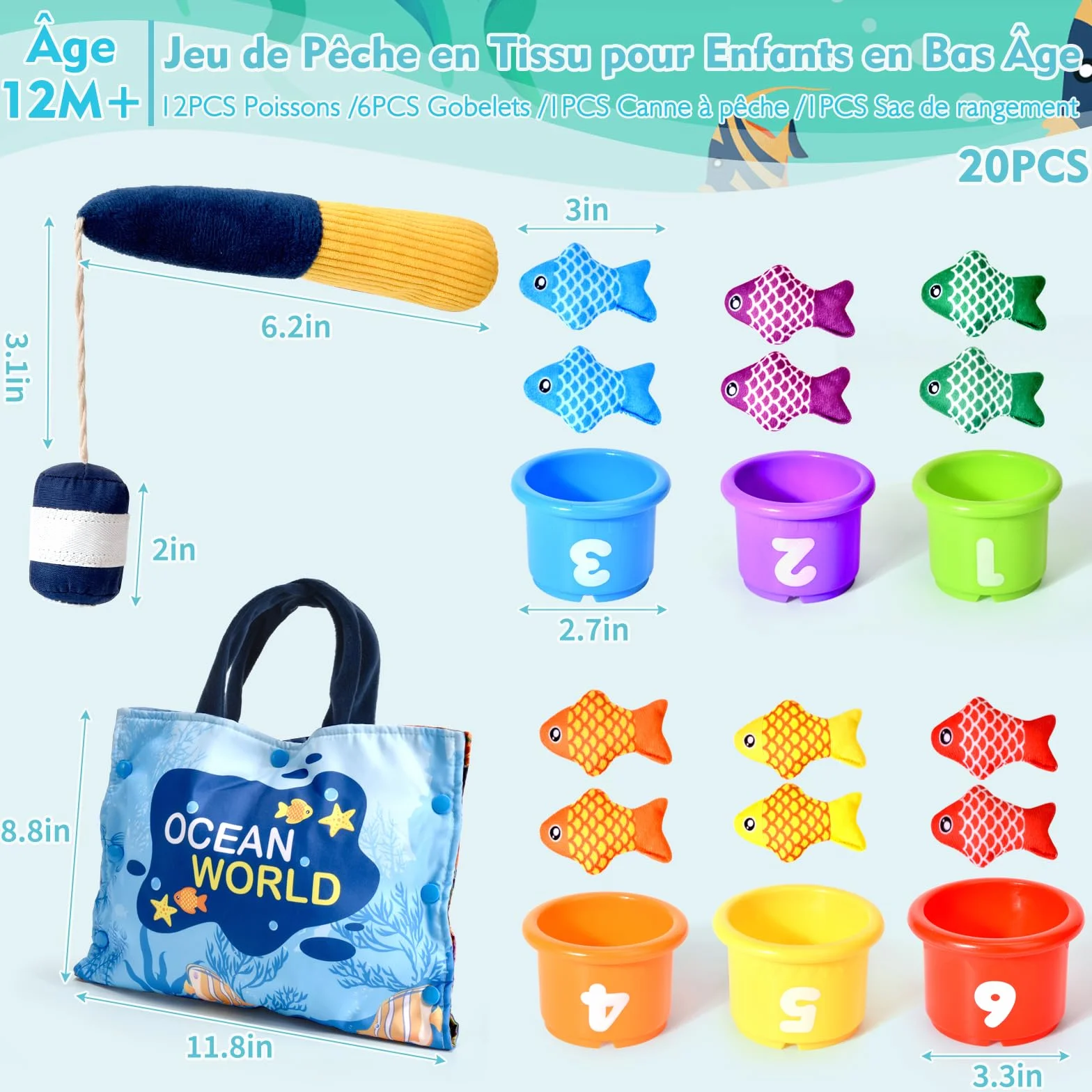Jouet Bebe 1 an Montessori Peche a la Ligne Jeux Educatif Enfant 6-18 Mois Cadeau Fille Garcon 1-3 Ans