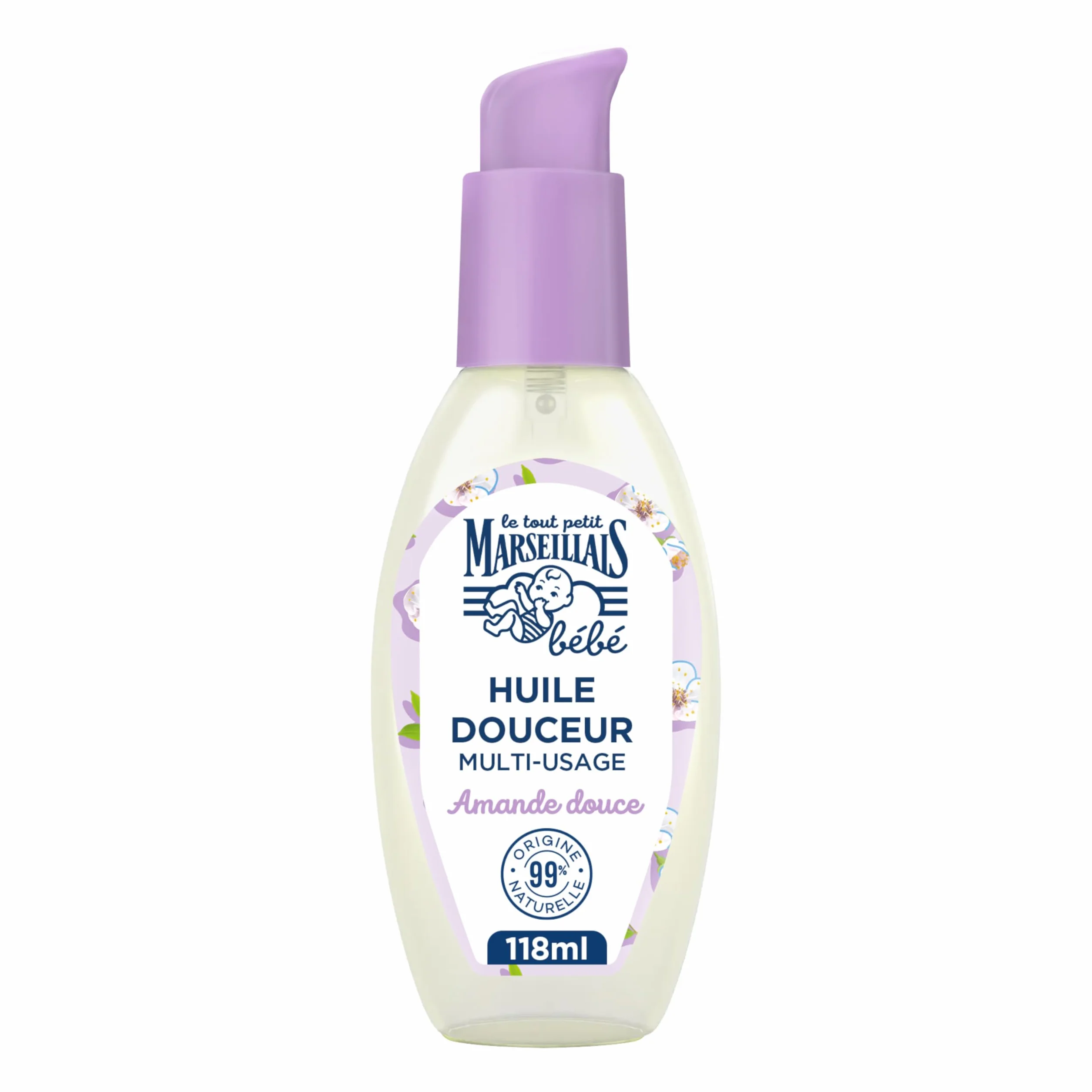 Le Petit Marseillais Bébé Huile de Douceur Amande Douce 118 mL Massage Bain Corps Cheveux Peaux Sensibles