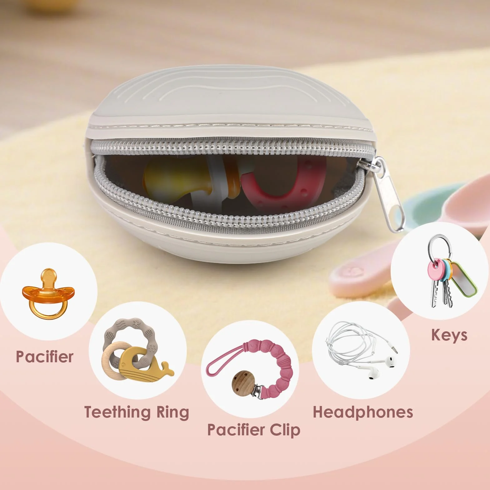 Silicone Boîte à Tétine Sans BPA 2 Pièces, Boîte de Rangement Étanche Portable pour Suceur Bébé Gris Rose