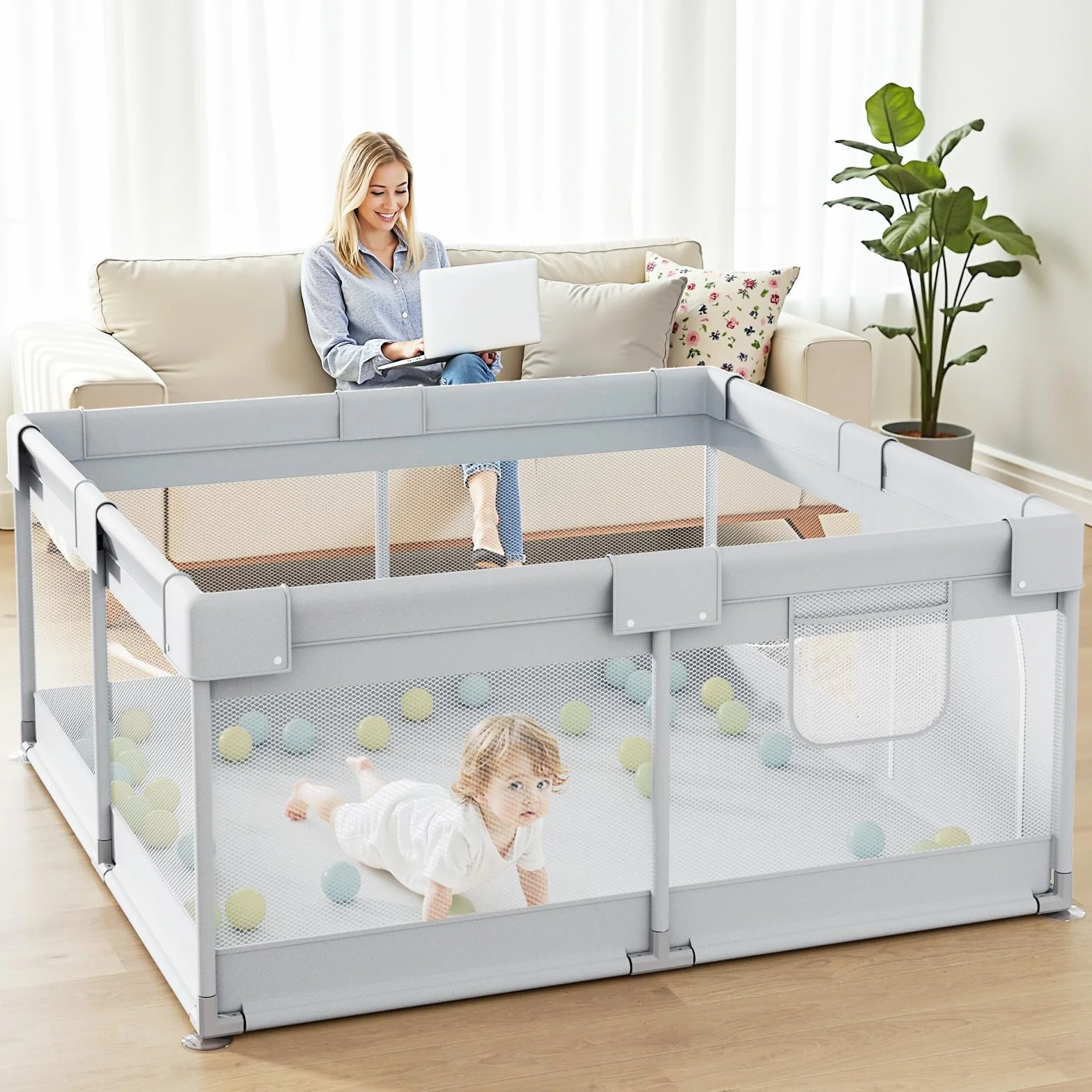 Petit Parc Bebe 120×120 cm Parc Enfant Ventouses Stable Parc De Jeu Bébé Maille Respirante