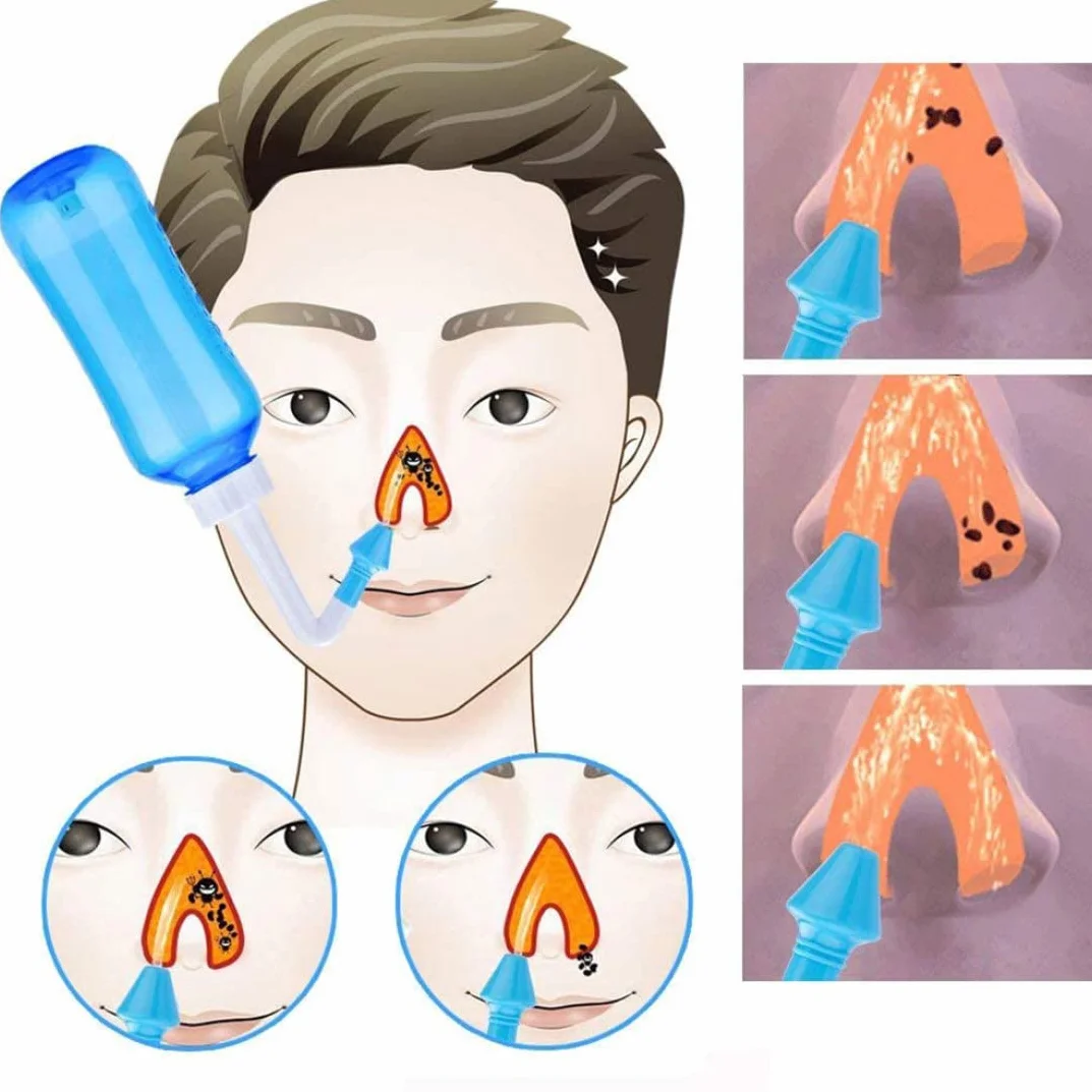 Kit de Rinçage des Sinus Bouteille Nettoyeur Lavage du Nez Irrigation Nasale pour Enfant Adulte