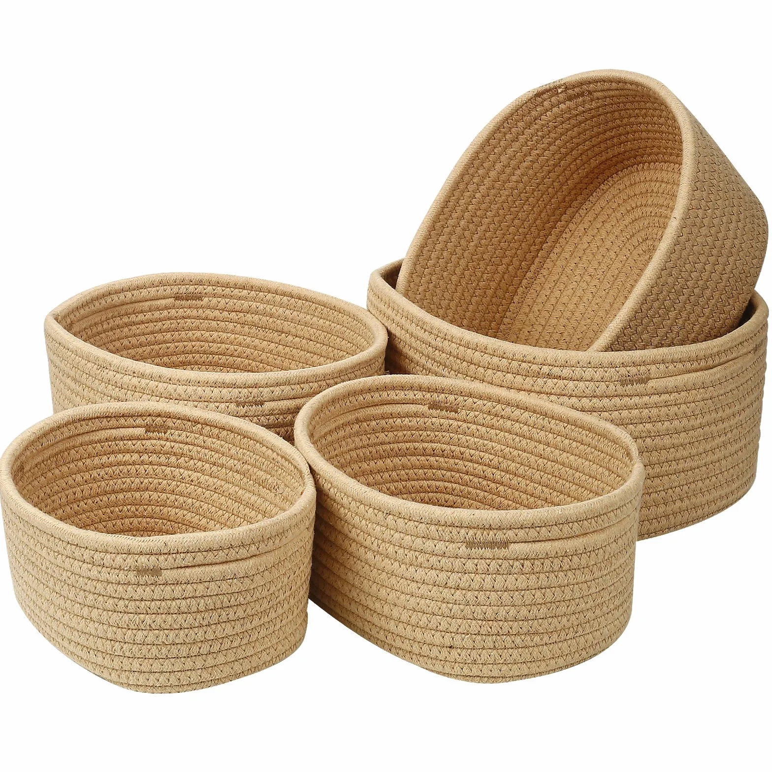 Panier Rangement Lot de 5 Jute pour Salle de Bain Cuisine Organisateur Empilable