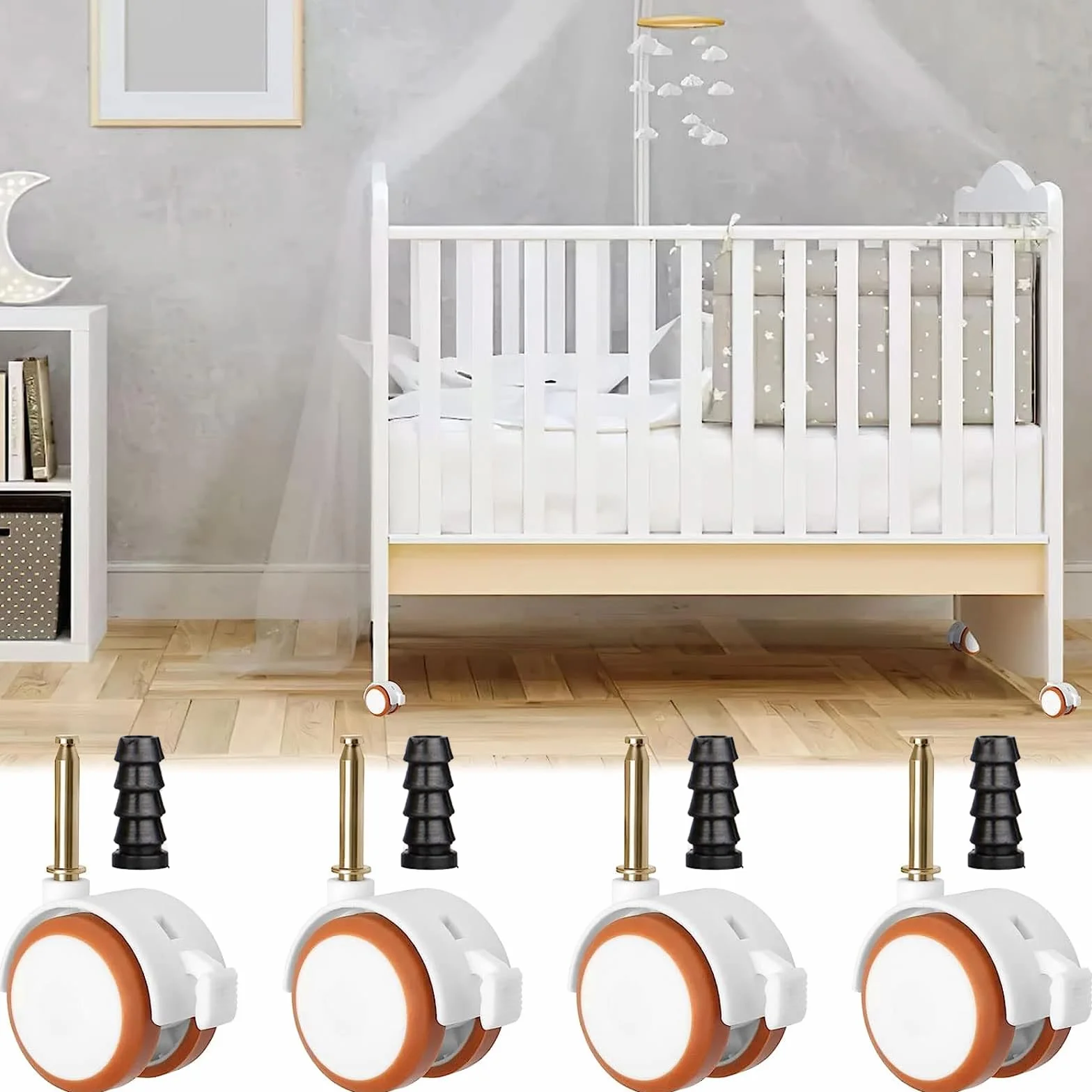 Roulettes Pivotantes pour Lit d'Enfant 4 Pièces, Support Berceau Bébé