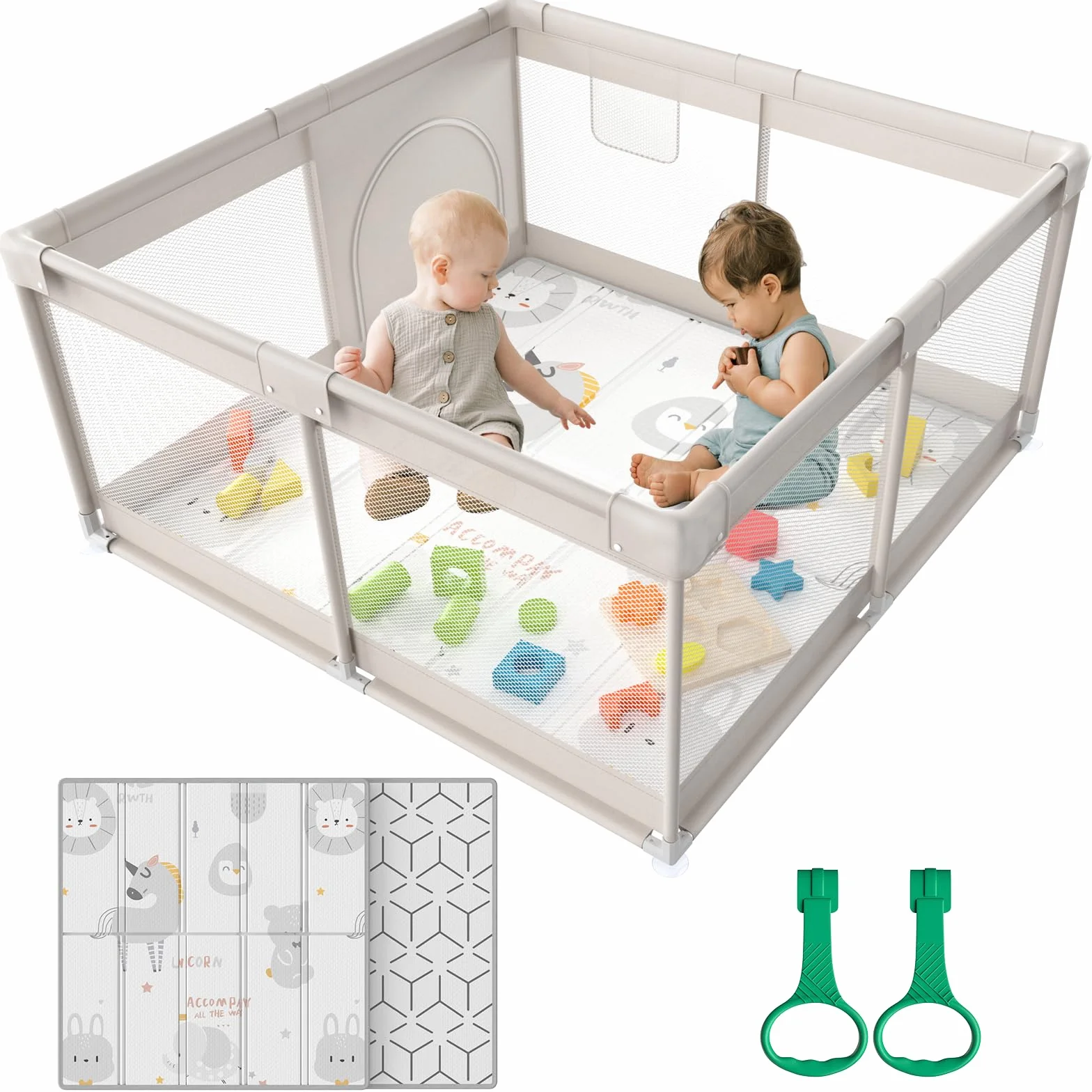 Parc Bébé 120x120cm Pliable avec Tapis Anti-Dérapant pour Enfants 0-24 Mois