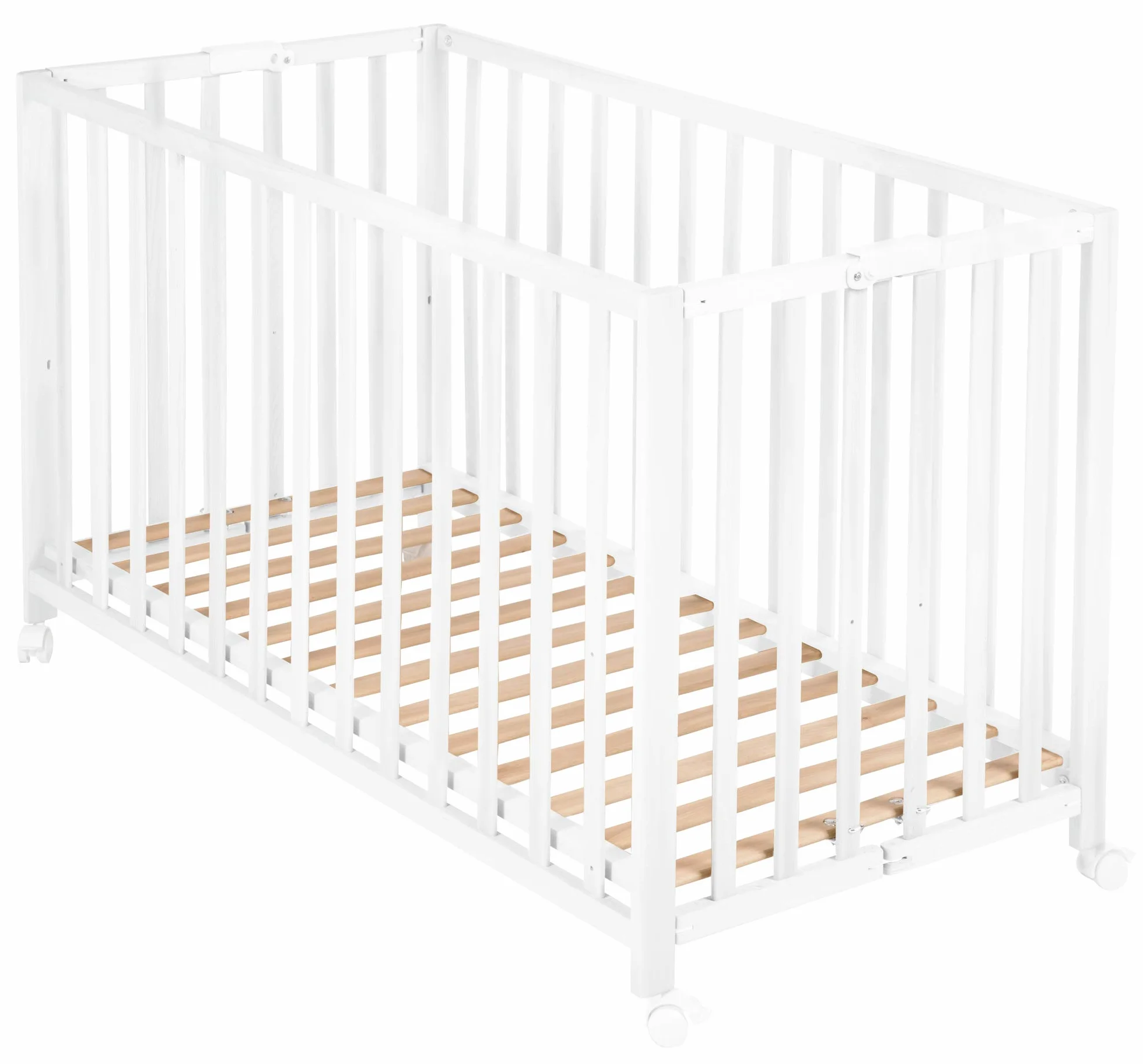 roba Lit Bébé Pliant en Hêtre Fold Up 60x120 cm avec Roulettes à Freins Blanc