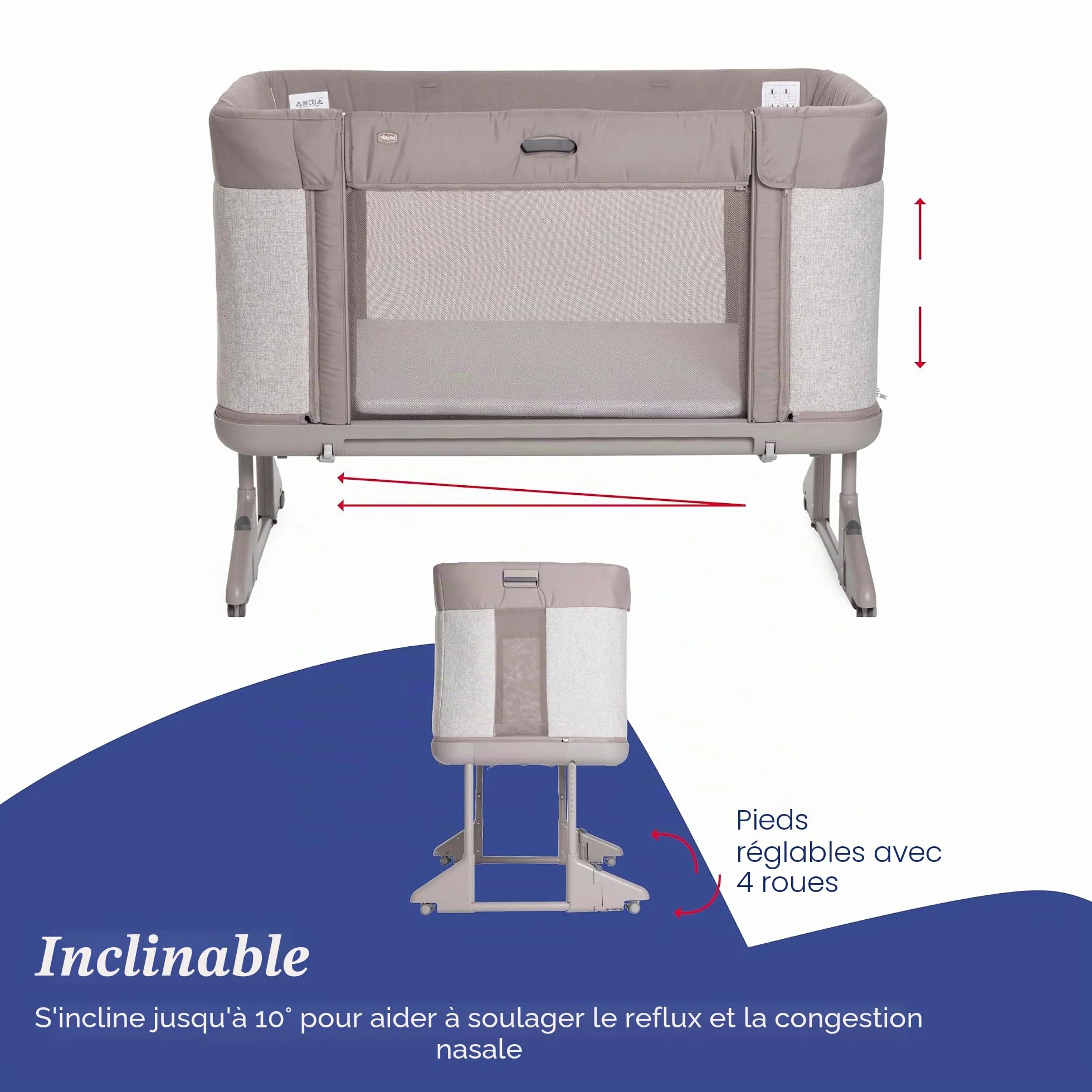 Chicco Next2Me Forever, Lit Bébé 3en1 jusqu'à 4 Ans (22 kg), Berceau avec Hauteur Réglable et Matelas Inclus