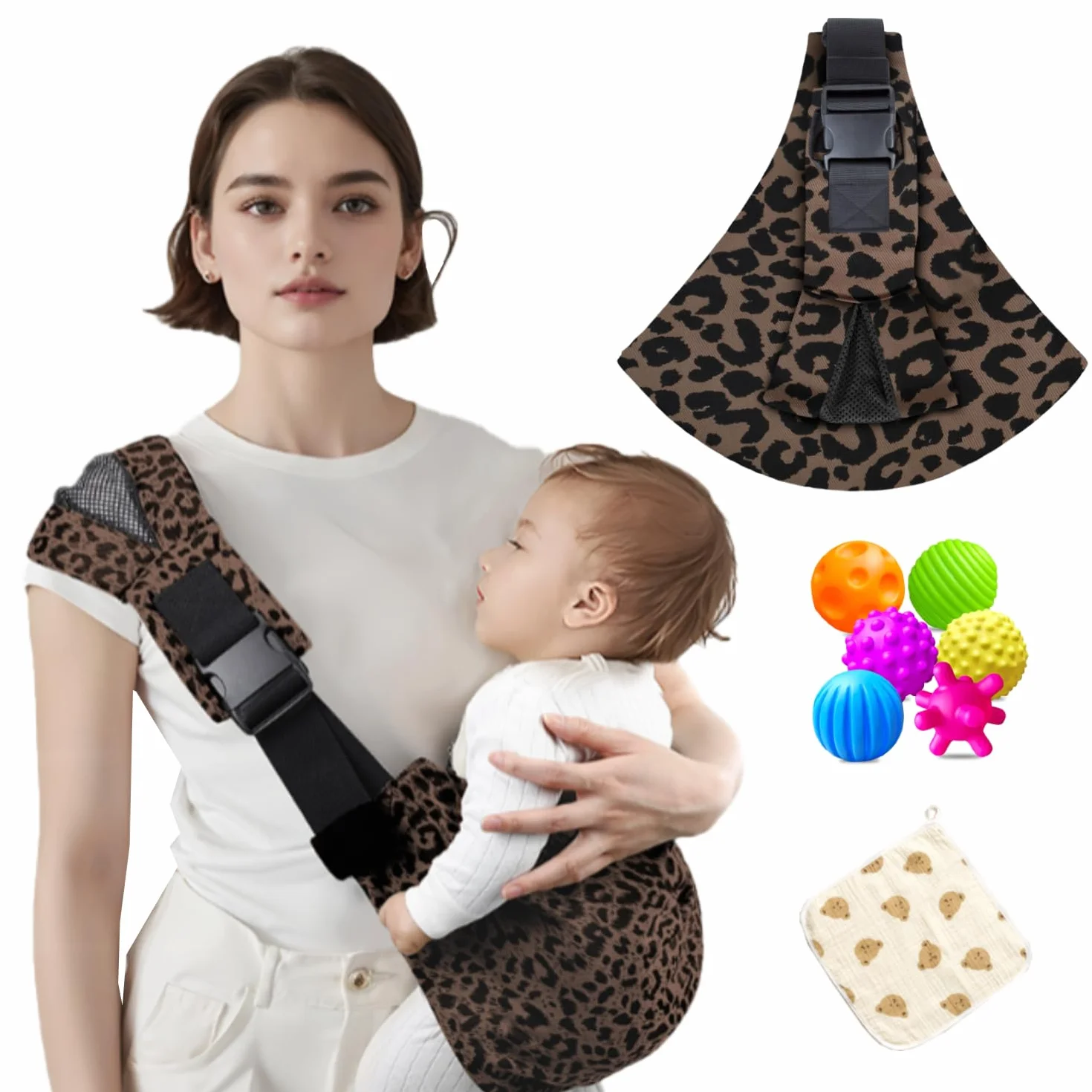 Écharpe de Portage Bébé Réglable Confortable Nouveau-Né 3-36 Mois Léopard