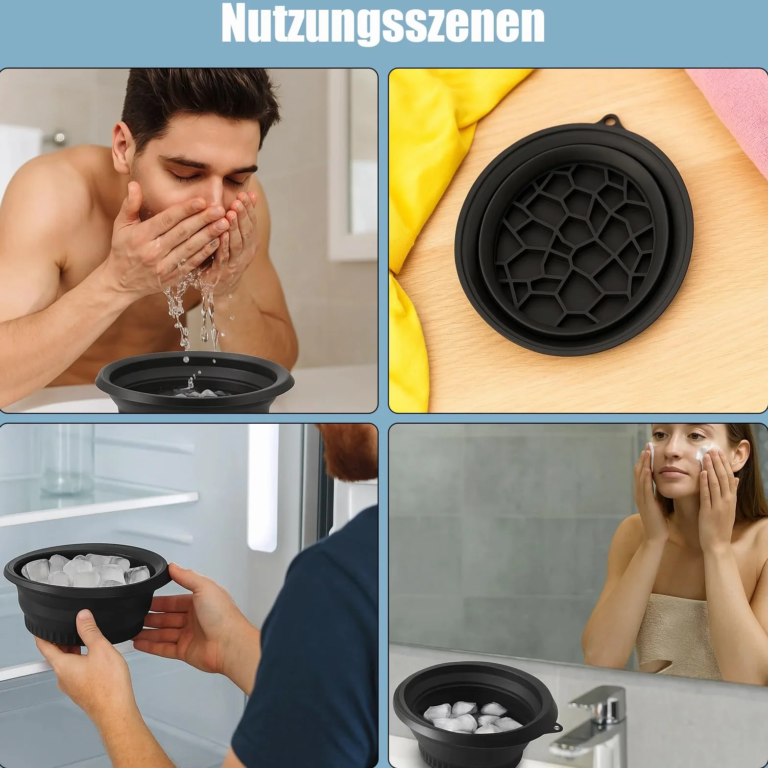 Bol de bain à glace pour le visage en silicone pliable - Lavabo de refroidissement rapide, réduction des gonflements