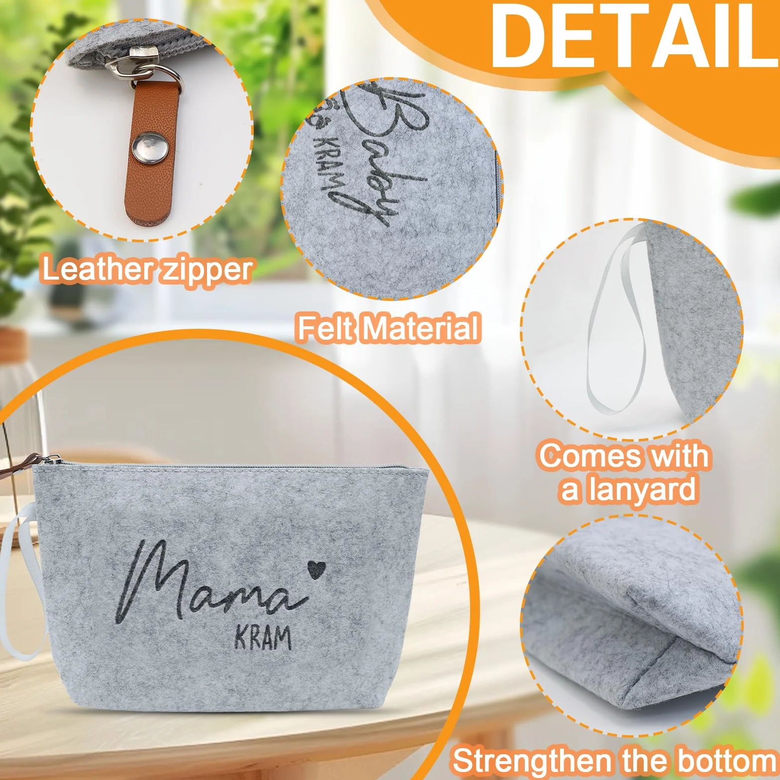 Kosmetiktasche aus Filz mit Reißverschluss Geschenke für Mama zur Geburt 2 Stück gris clair