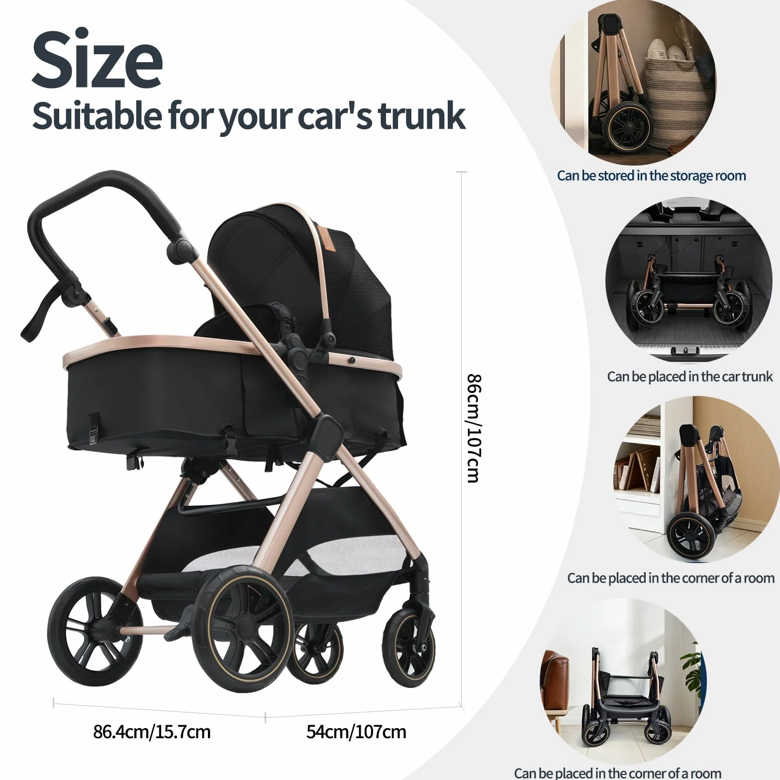 Poussette 3 en 1 Système de Voyage Pliable Pneus Caoutchouc 0-4 Ans