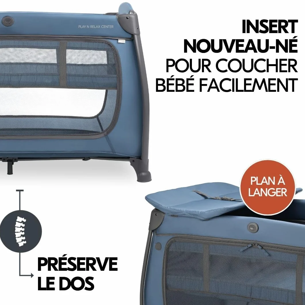 hauck Lit Parapluie Bébé avec Matelas Play N Relax Center - Lit Voyage Bébé Moustiquaire, Niveau Nouveau-Né, Table à Langer, Roues, Sac Transport, Bleu Foncé