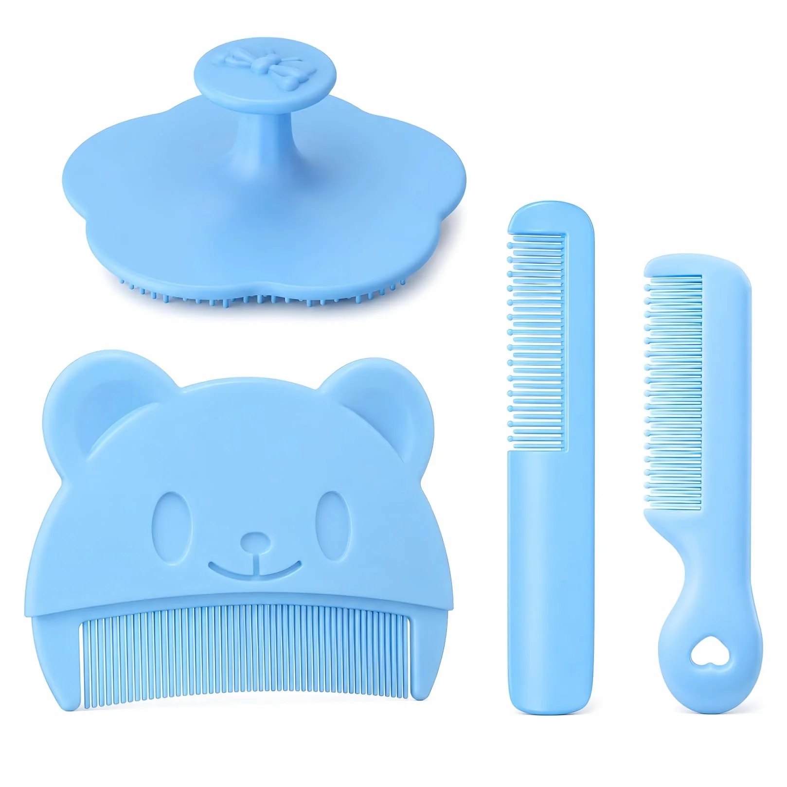 Lot de 4 Brosses et Peignes pour Bébé Anti-Croûte de Lait, Brosse à Cheveux Bébé, Peigne Doux pour Nettoyage et Massage du Cuir Chevelu