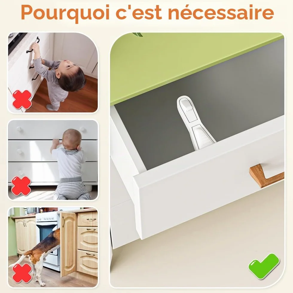 SAFELON 12 Pièces Serrures d’armoire de sécurité pour bébé à l’épreuve des enfants avec vis (Blanc)