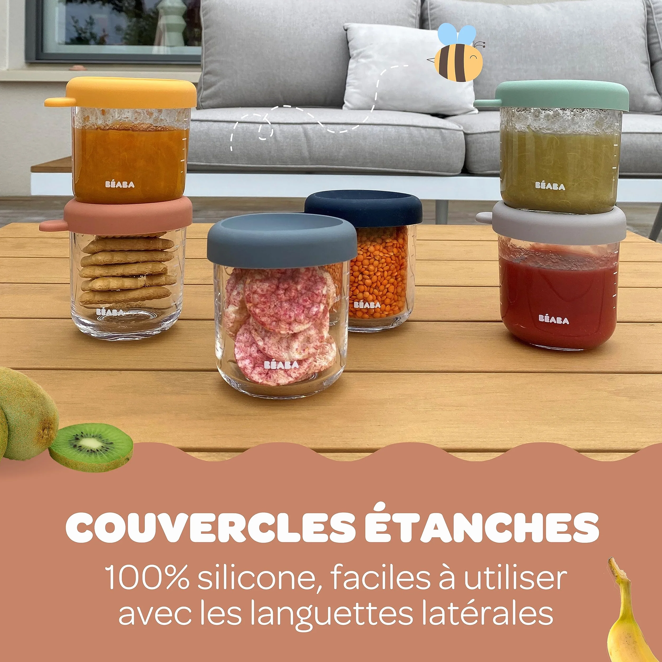 BÉABA Coffret 6 Portions Verre Conservation Repas Bébé 250 ml Sunrise