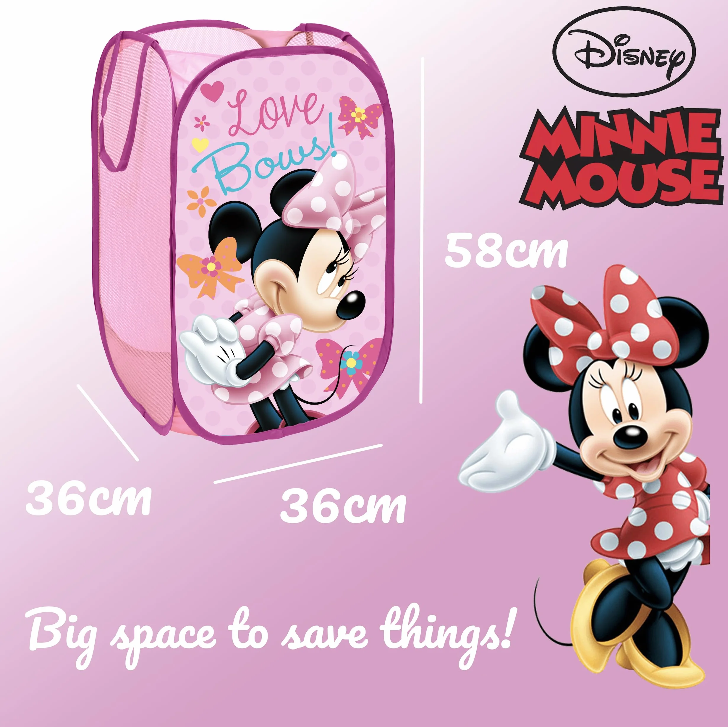 Panier pliable Minnie Mouse Disney 36x36x58 cm rangement jouets vêtements