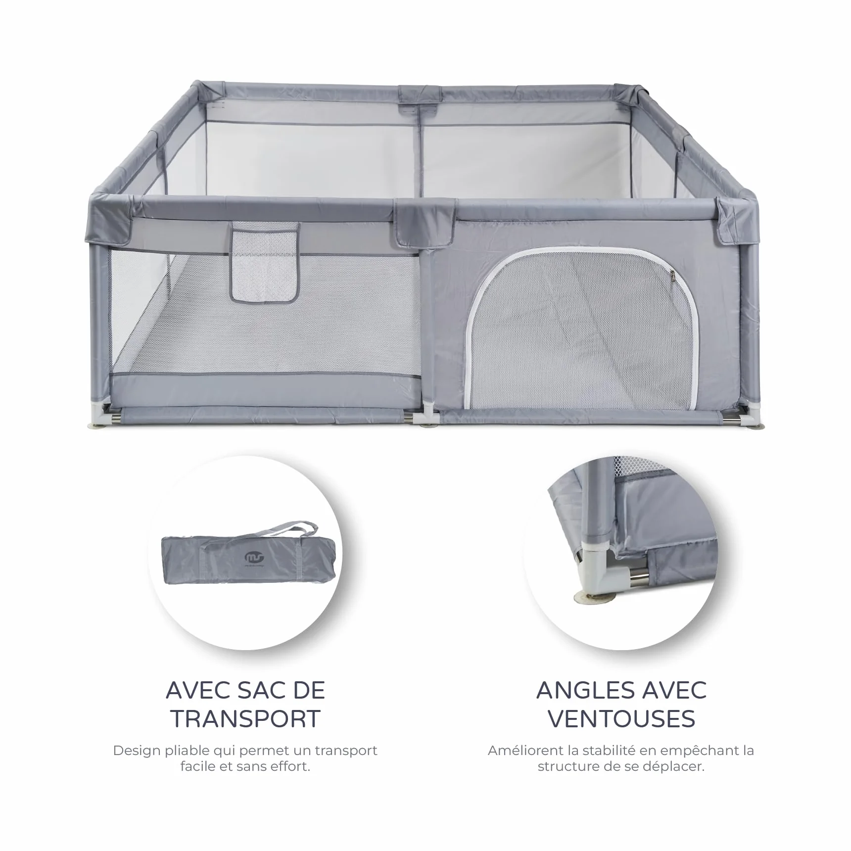 Parc pour enfant XXL en nylon 200 x 180 cm pliable avec chatières et fenêtre filet