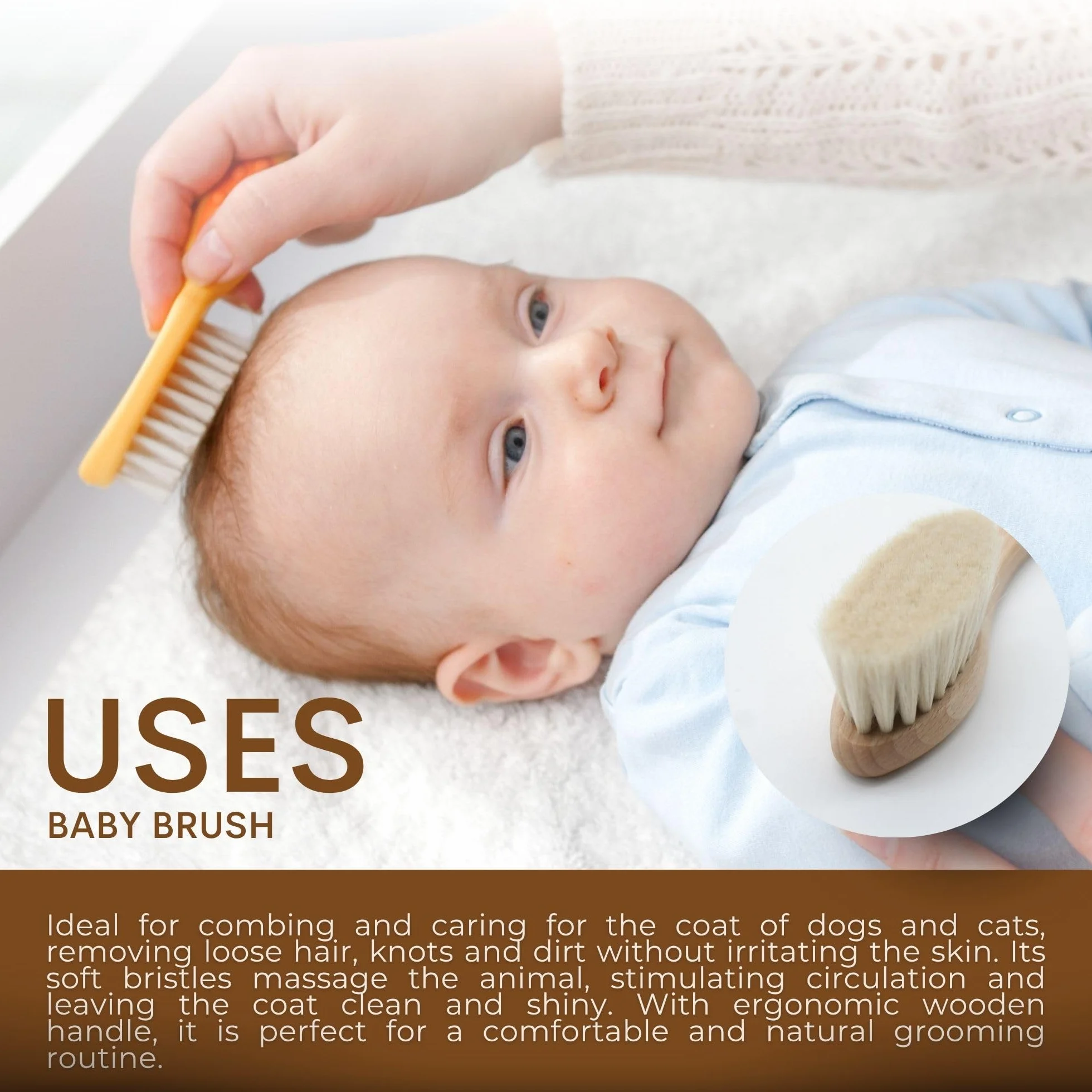 Brosse en Bois pour Massage Bébé Soin Capillaire - Brosse à Cheveux Bébé Poils Doux - Toilettage Nourrissons