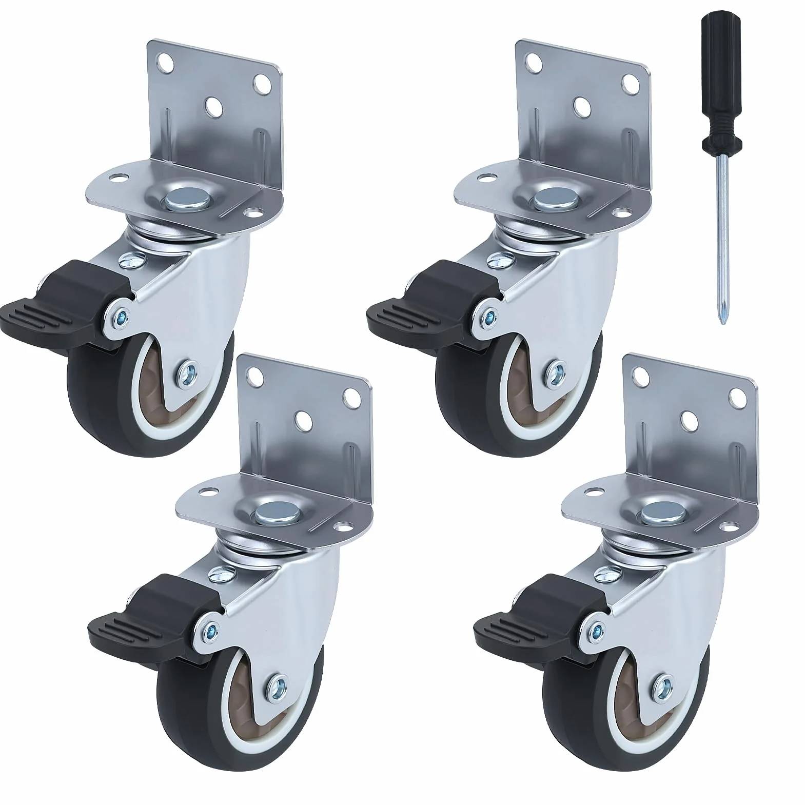 Babybay Lot de 2 roulettes de meuble en L avec freins - Roulettes caoutchouc silencieuses pivotantes 360°