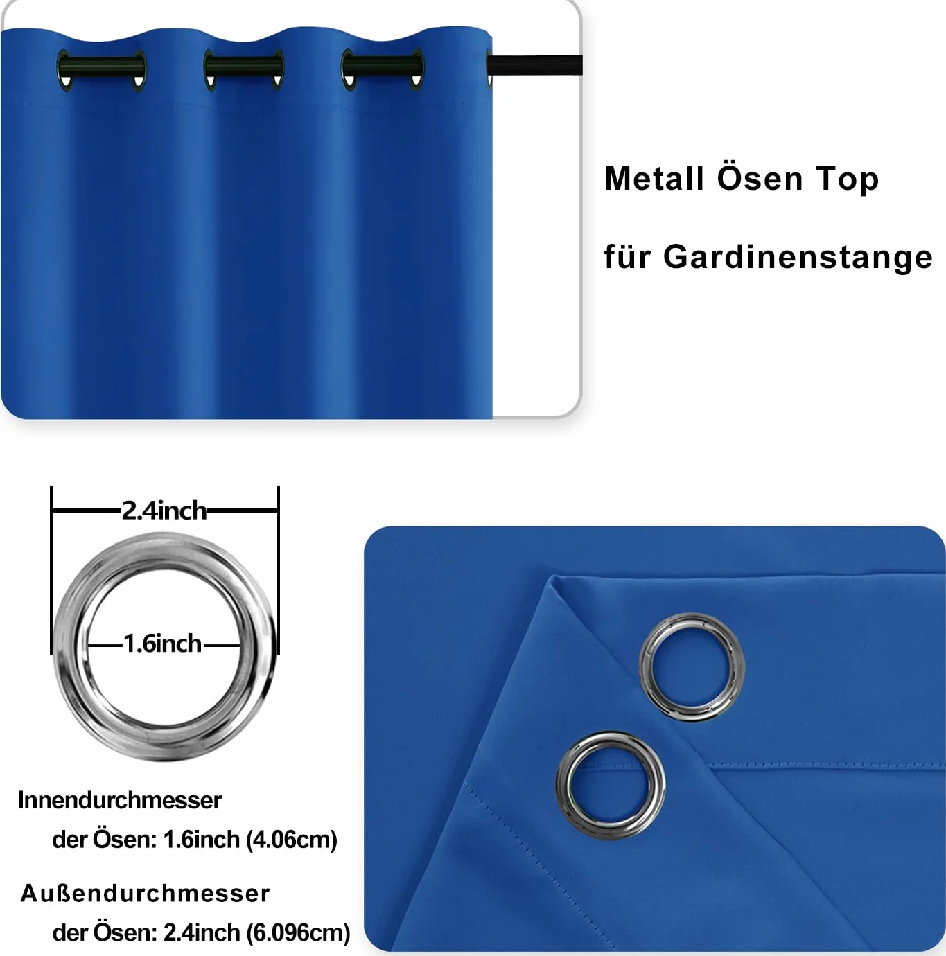 DWCN Lot de 2 Rideaux Opaques Oeillets 132x160 CM Bleu Roi