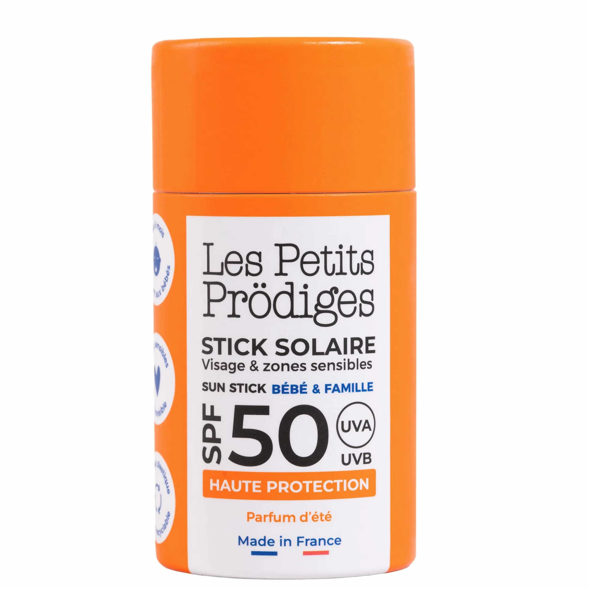 LES PETITS PRODIGES Stick Solaire Visage SPF 50 Ski Très Haute Protection UVA UVB Hydratant Apaisant Tube carton recyclable Éco-conçu Vegan Fabriqué France 15g