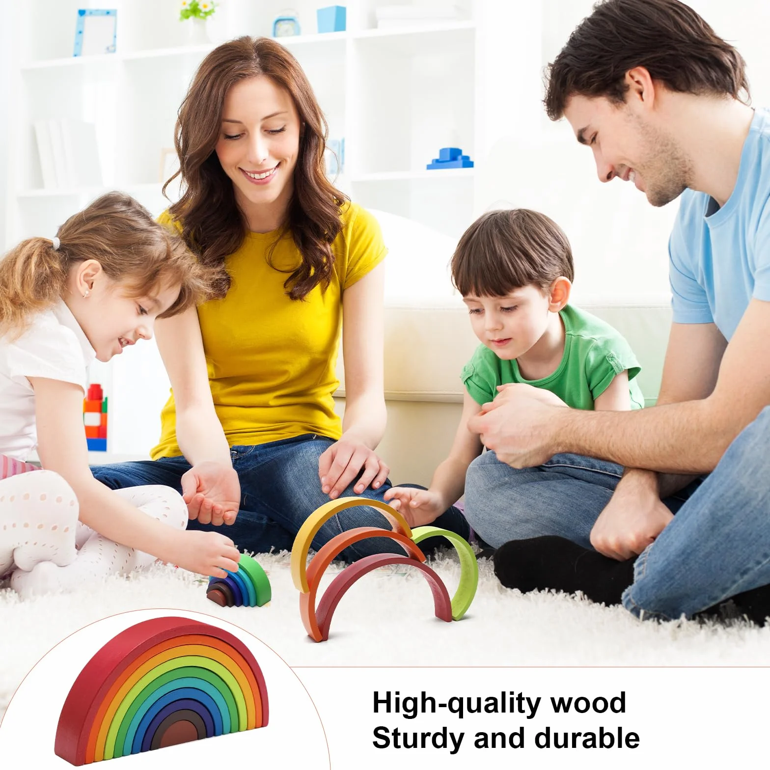Blocs de construction en bois arc-en-ciel empilables pour enfants 10 couleurs